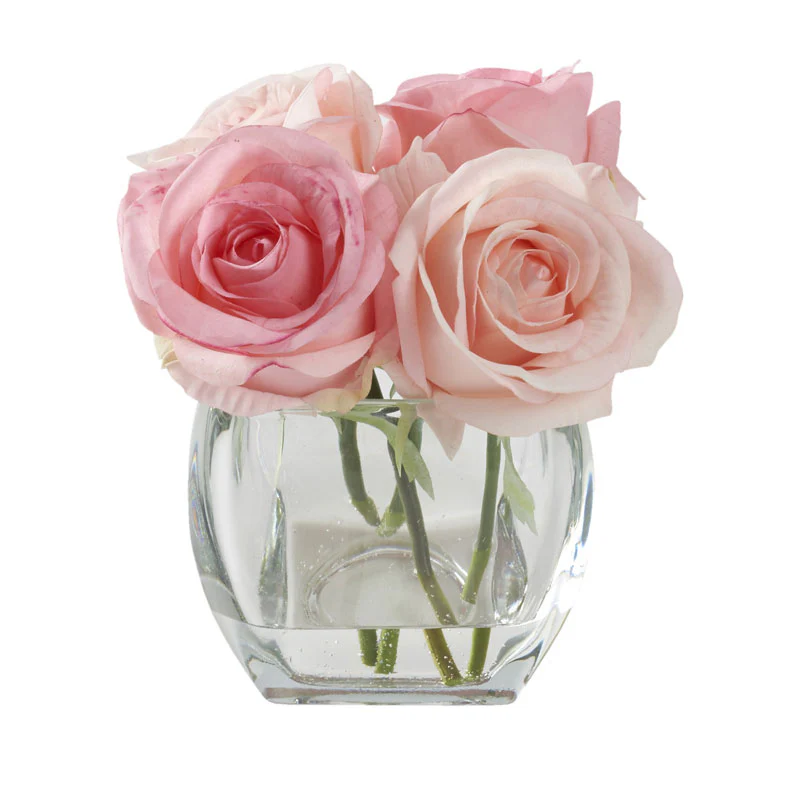 D&W Silks Light and Dark Pink Roses in Bevel Vase - 212196 - Image 1