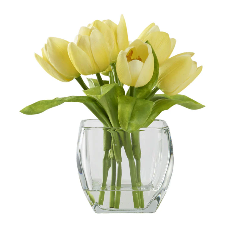 D&W Silks Yellow Tulips in Bevel Vase - 212239 - Image 1