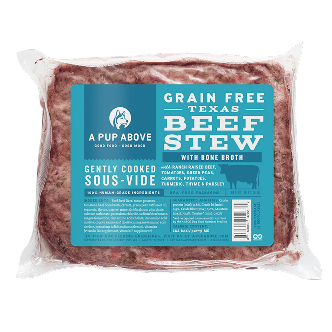 A Pup Above Gently Cooked Grain Free Texas Beef Stew w/ Bone Broth Frozen Dog Food 1lb - Image 1