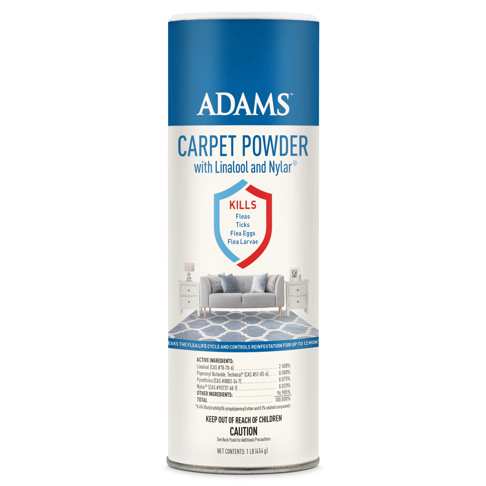 Adams Carpet Powder Flea with Linalool and Nylar 16oz - Image 1