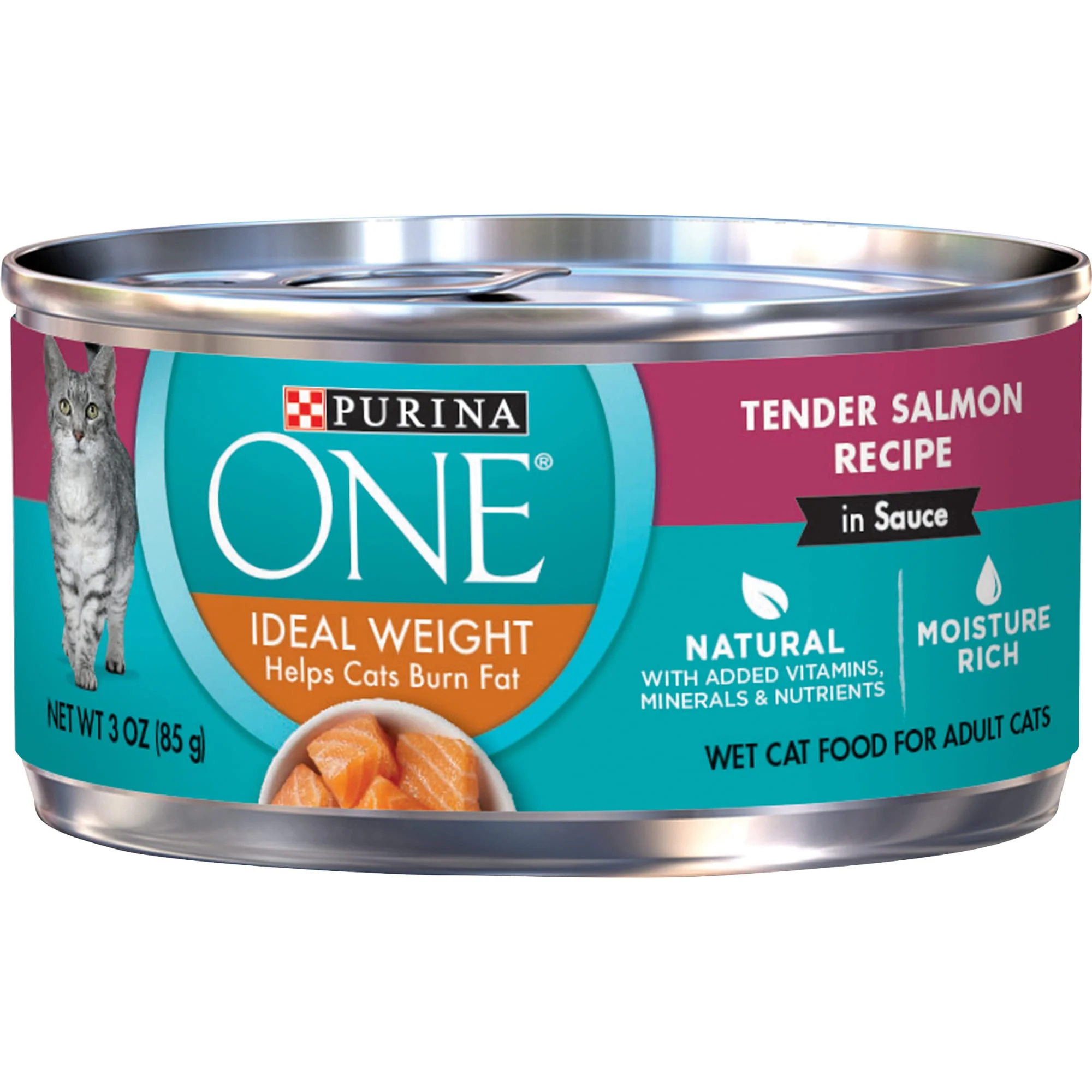 Purina ONE Natural Weight Control Wet Cat Food, Ideal Weight Tender Salmon Recipe, 3 oz. Pull-Top Can - Image 1