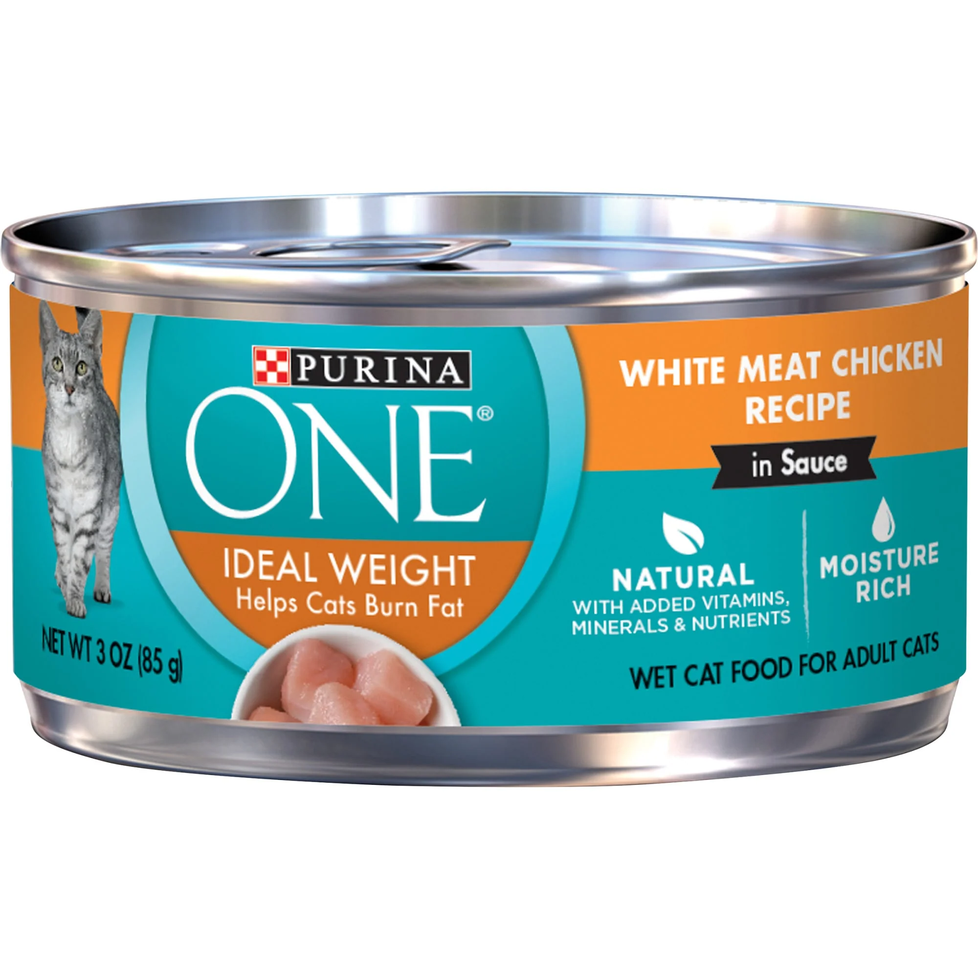 Purina ONE Natural Weight Control Wet Cat Food, Ideal Weight White Meat Chicken Recipe in Sauce, 3 oz. Pull-Top Can - Image 1