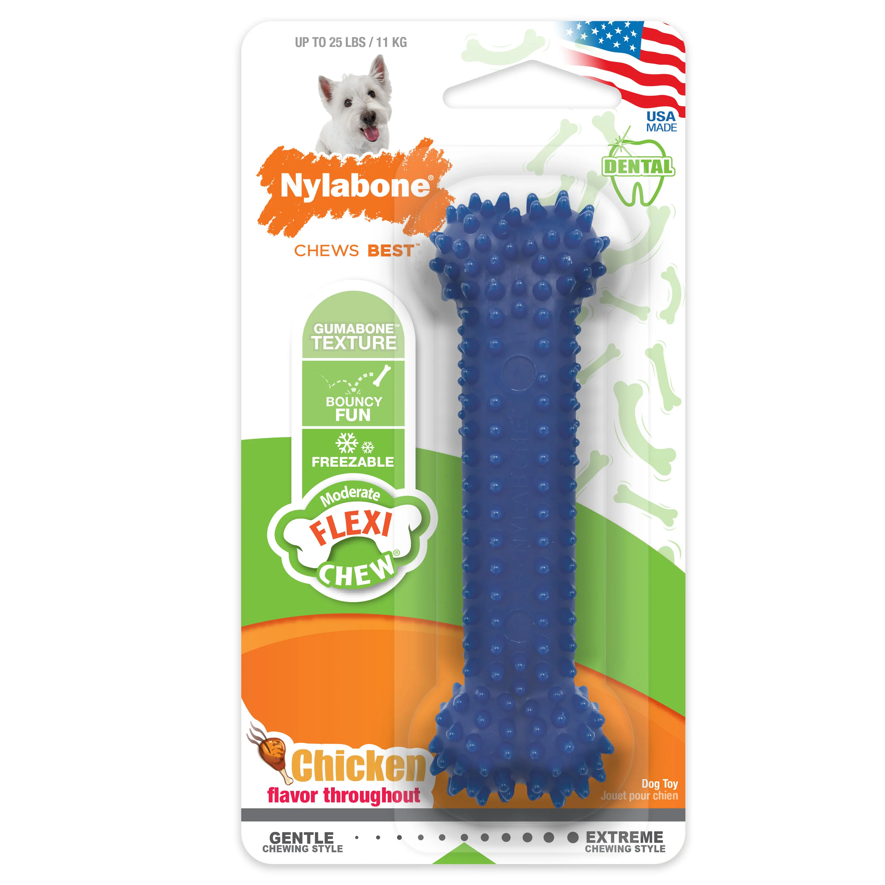 Nylabone Moderate Chew Textured Dog Dental Chew Toy Chicken Small/Regular - Image 1