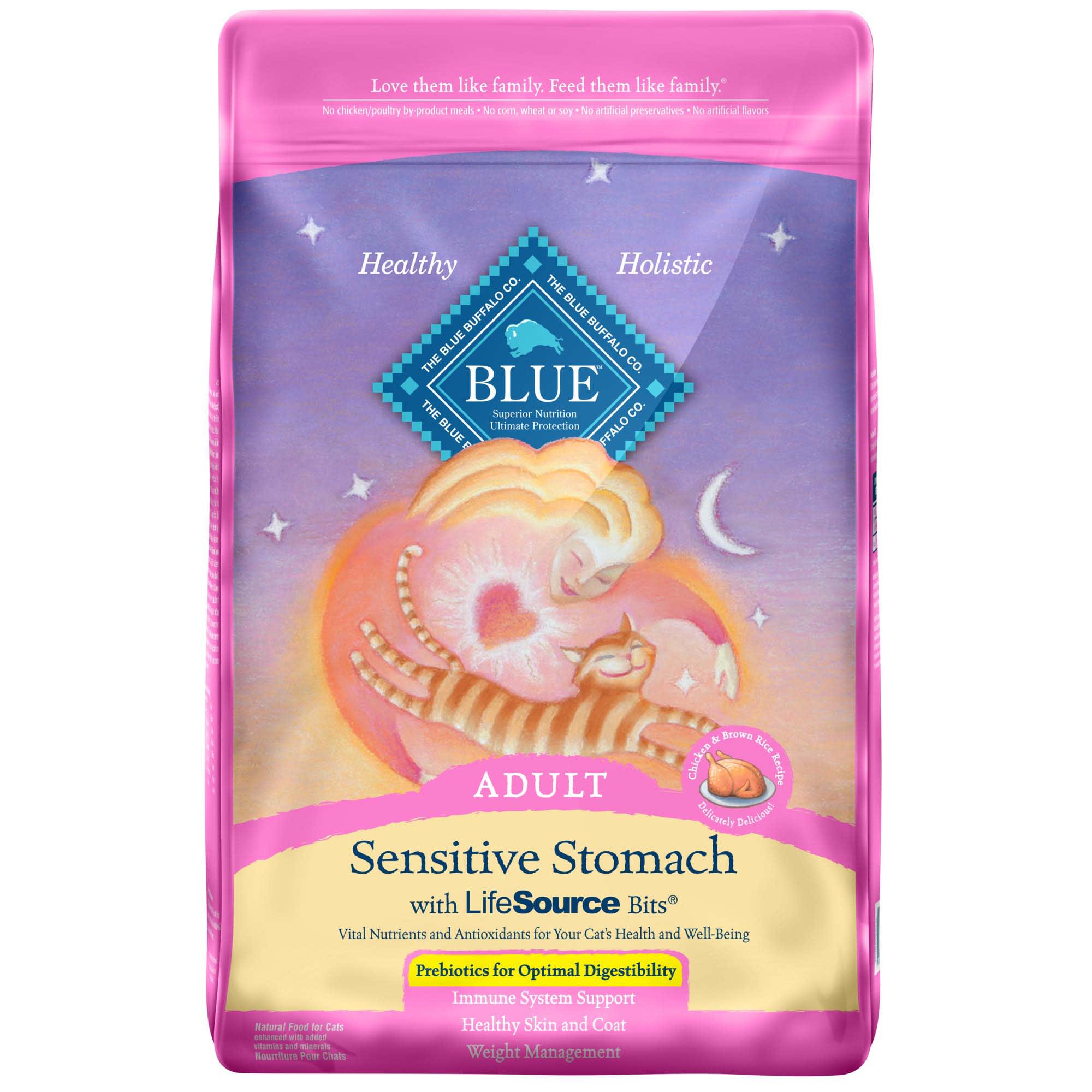 Blue Buffalo Sensitive Stomach Chicken and Brown Rice Dry Cat Food for Adult Cats  Whole Grain  15 lb. Bag - Image 1