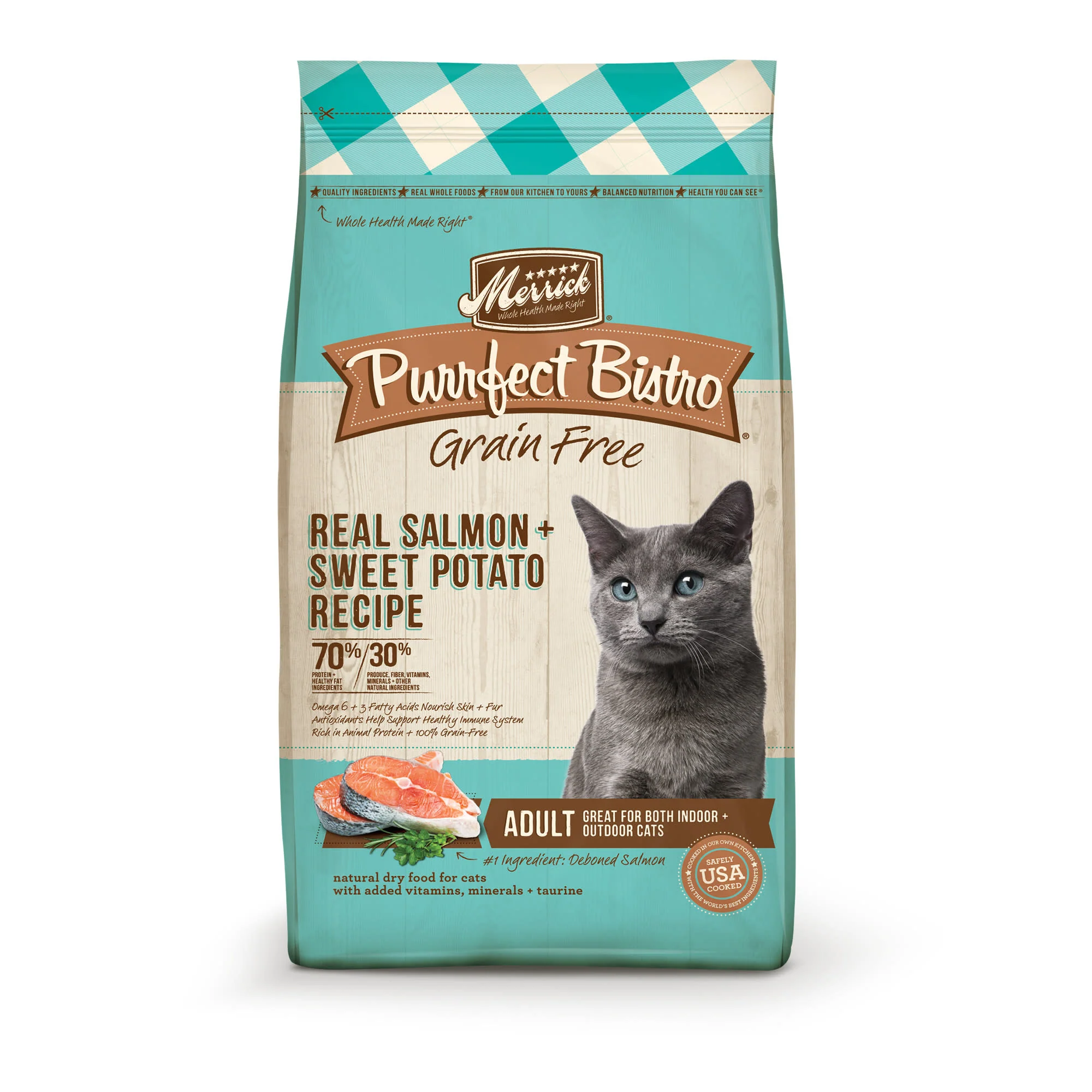 Merrick Purrfect Bistro Grain Free Cat Food  Real Salmon and Sweet Potato Dry Cat Food Recipe - 4 lb Bag - Image 1