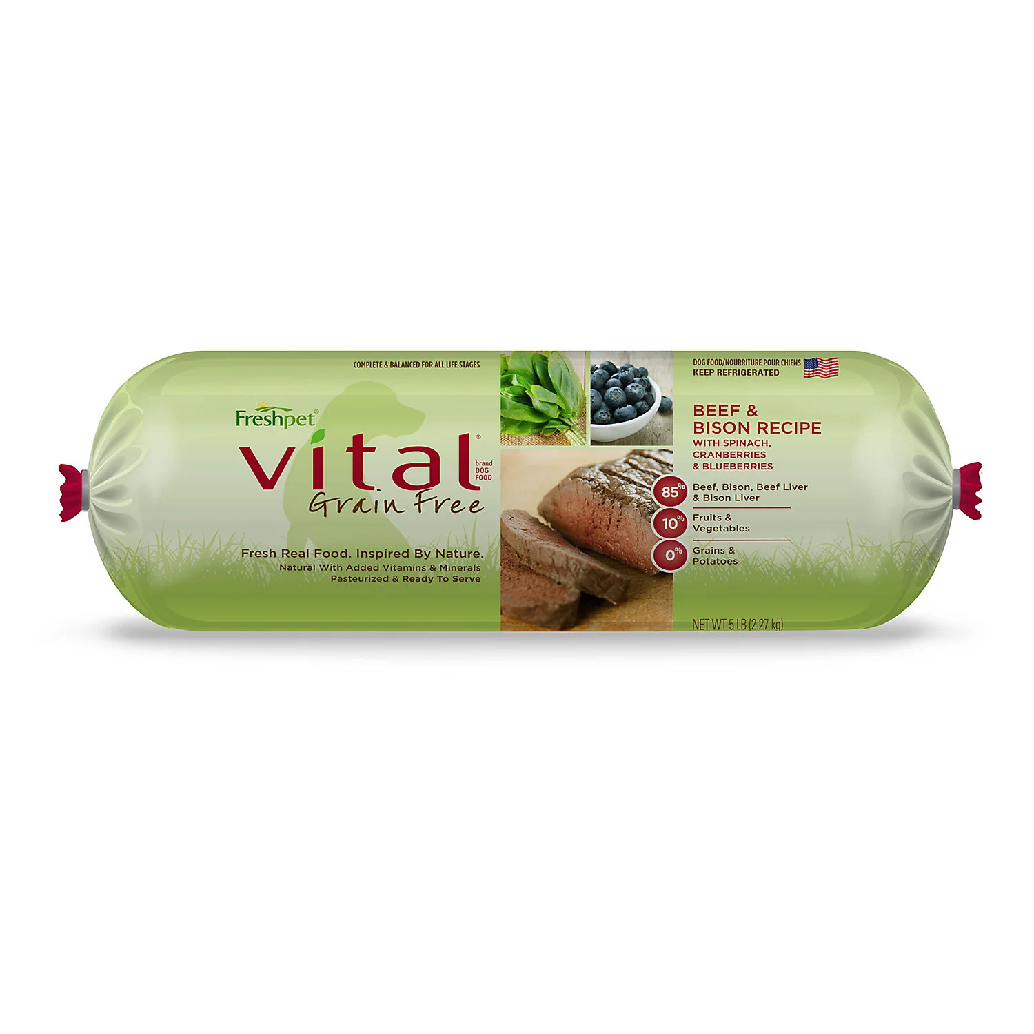 Freshpet Vital Vital Grain Free Beef & Bison Recipe with Spinach, Cranberries & Blueberries Fresh Dog Food, 5 lb. () - Image 1