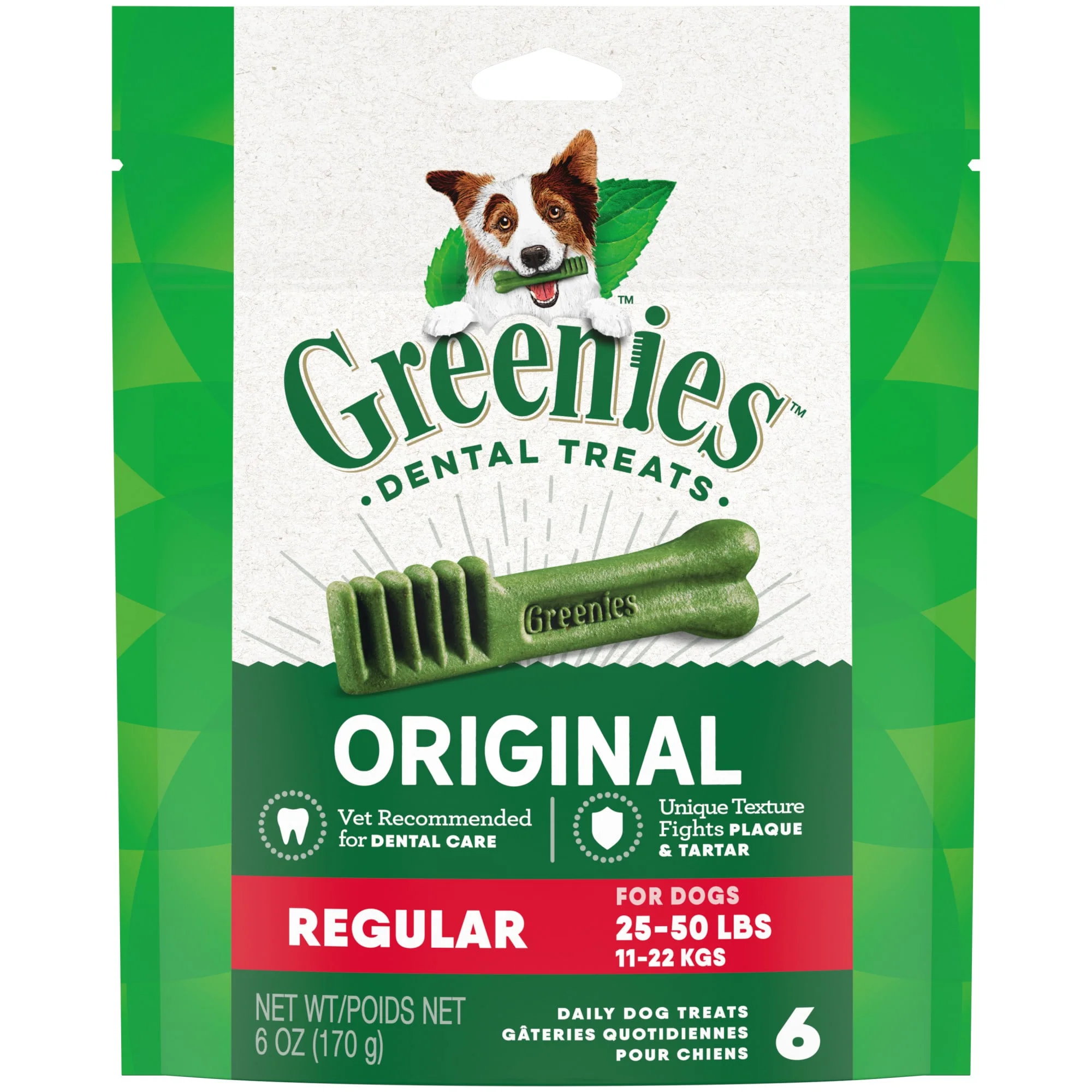 GREENIES Original Regular Size Natural Dental Dog Treats  6 oz. Pack (6 Treats) - Image 1
