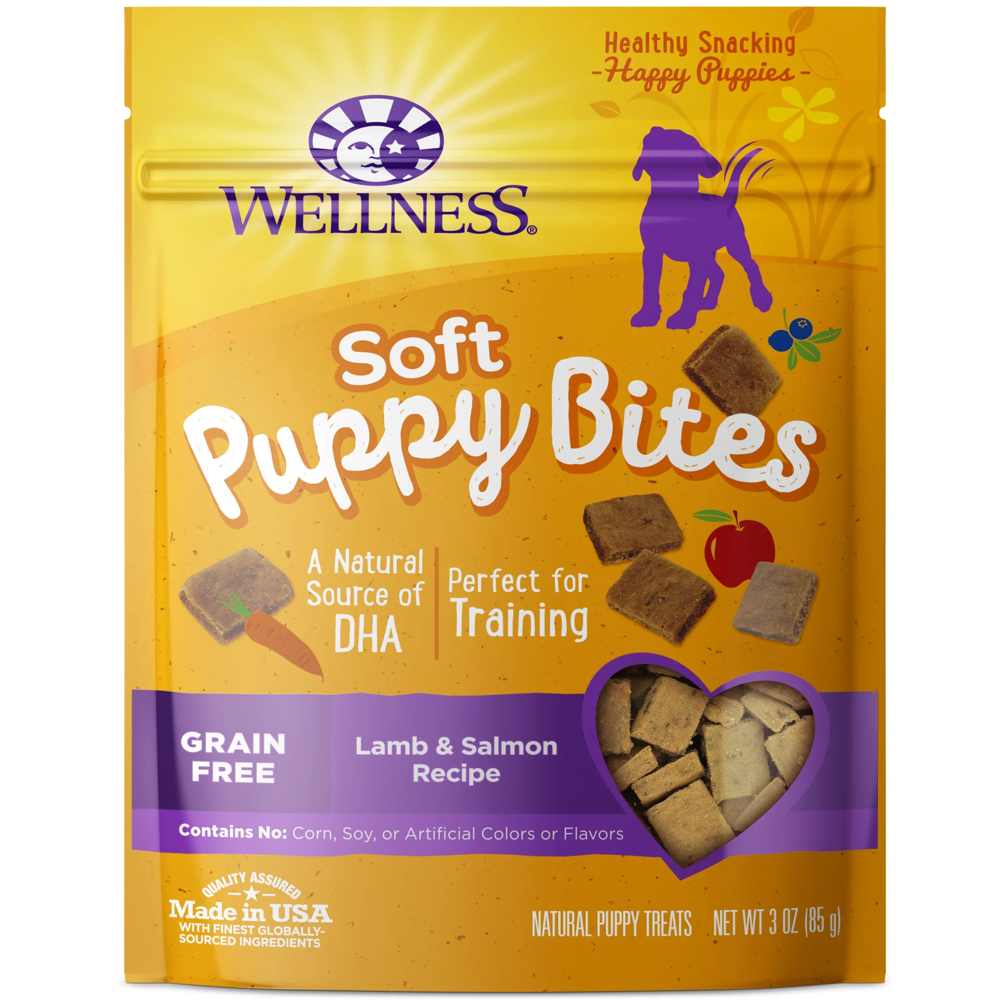 Wellness Puppy Bites Natural Grain Free Soft Puppy Treats Lamb & Salmon 3oz Bag - Image 1