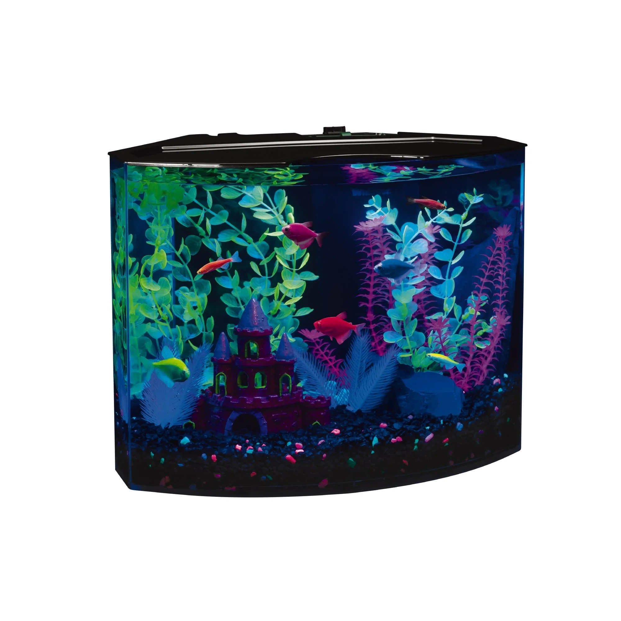 GloFish Crescent Aquarium Kit 5 Gallons  Plastic Includes Hidden Blue LED Light and Internal Filter - Image 1