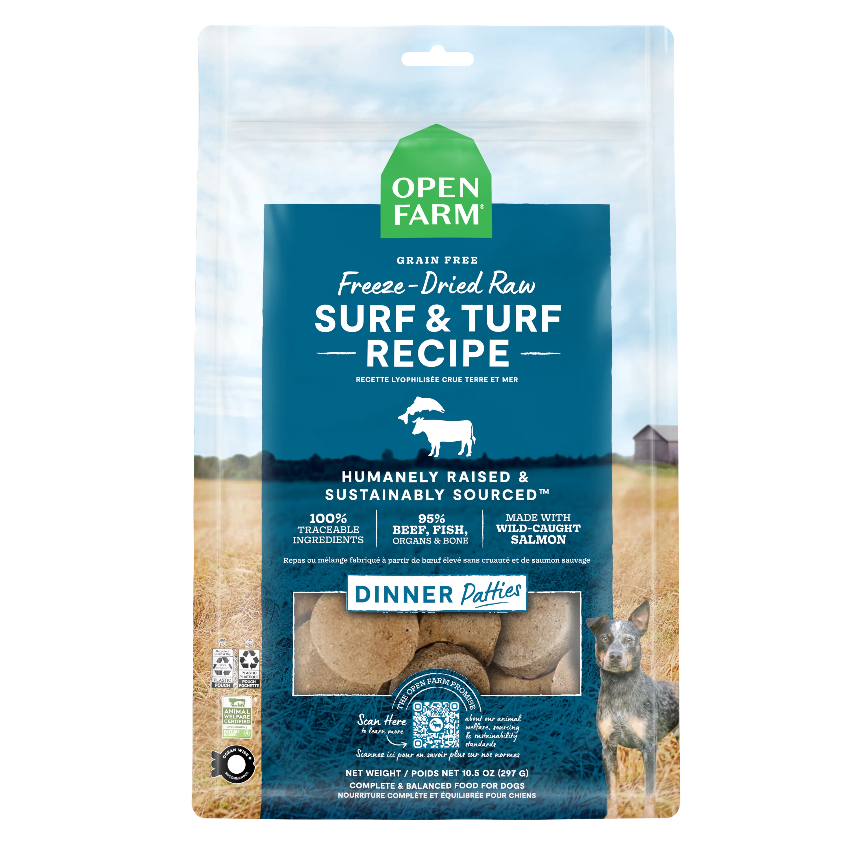 Open Farm Surf & Turf Recipe Freeze Dried Raw Patties For Dogs 17.5oz Bag