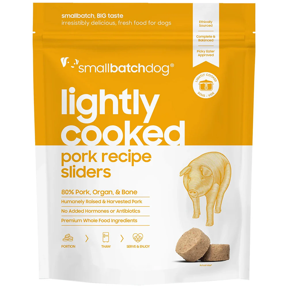 Smallbatch Lightly Cooked Pork Recipe Sliders Frozen Dog Food 2lb - Image 1