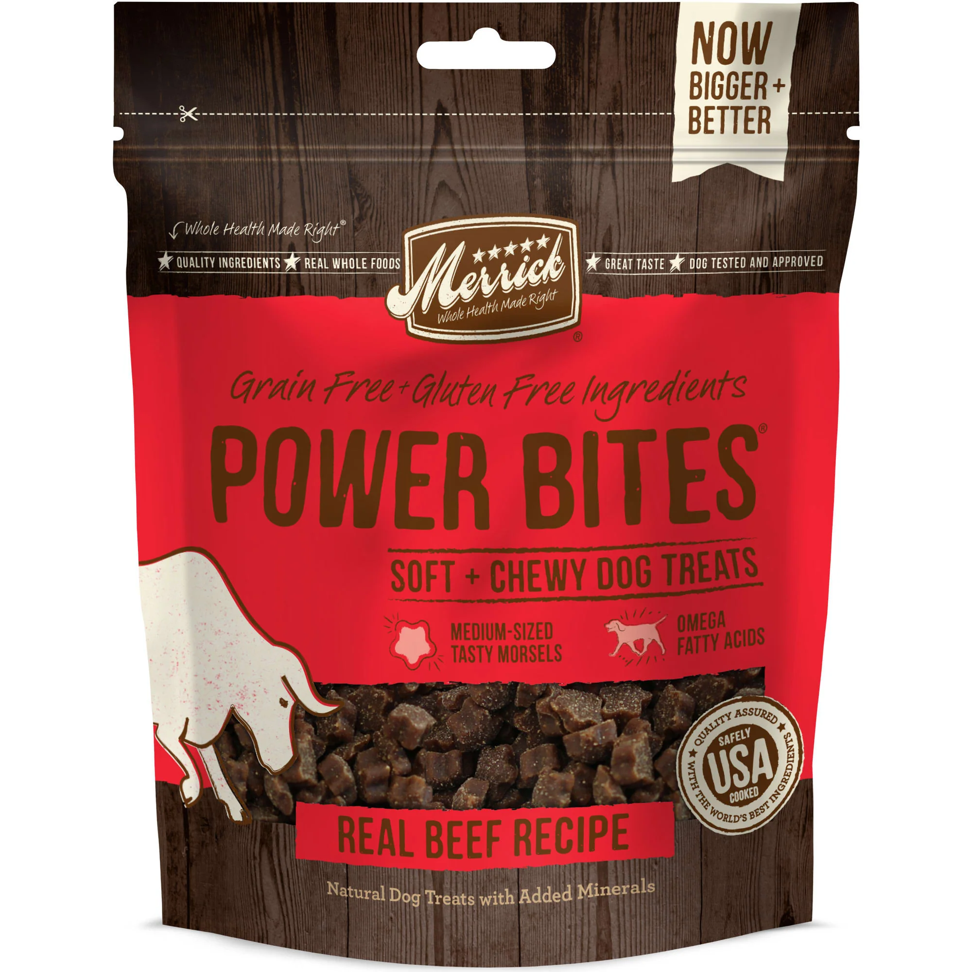 Merrick Power Bites Soft & Chewy Real Texas Beef All Life Stages Dry Dog Treats, 6 Oz - Image 1