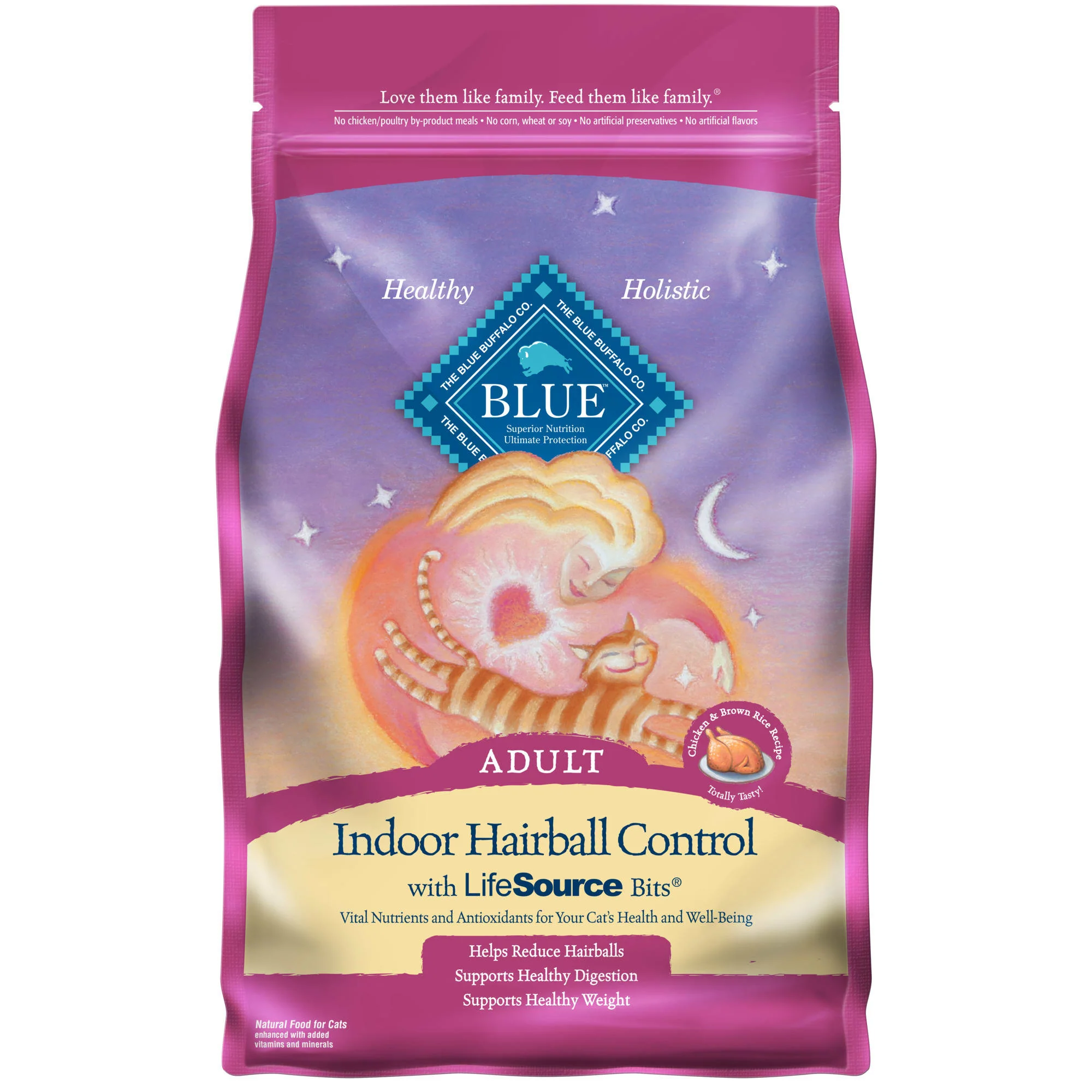 Blue Buffalo Indoor Hairball Control Chicken and Brown Rice Dry Cat Food for Adult Cats  Whole Grain  7 lb. Bag - Image 1