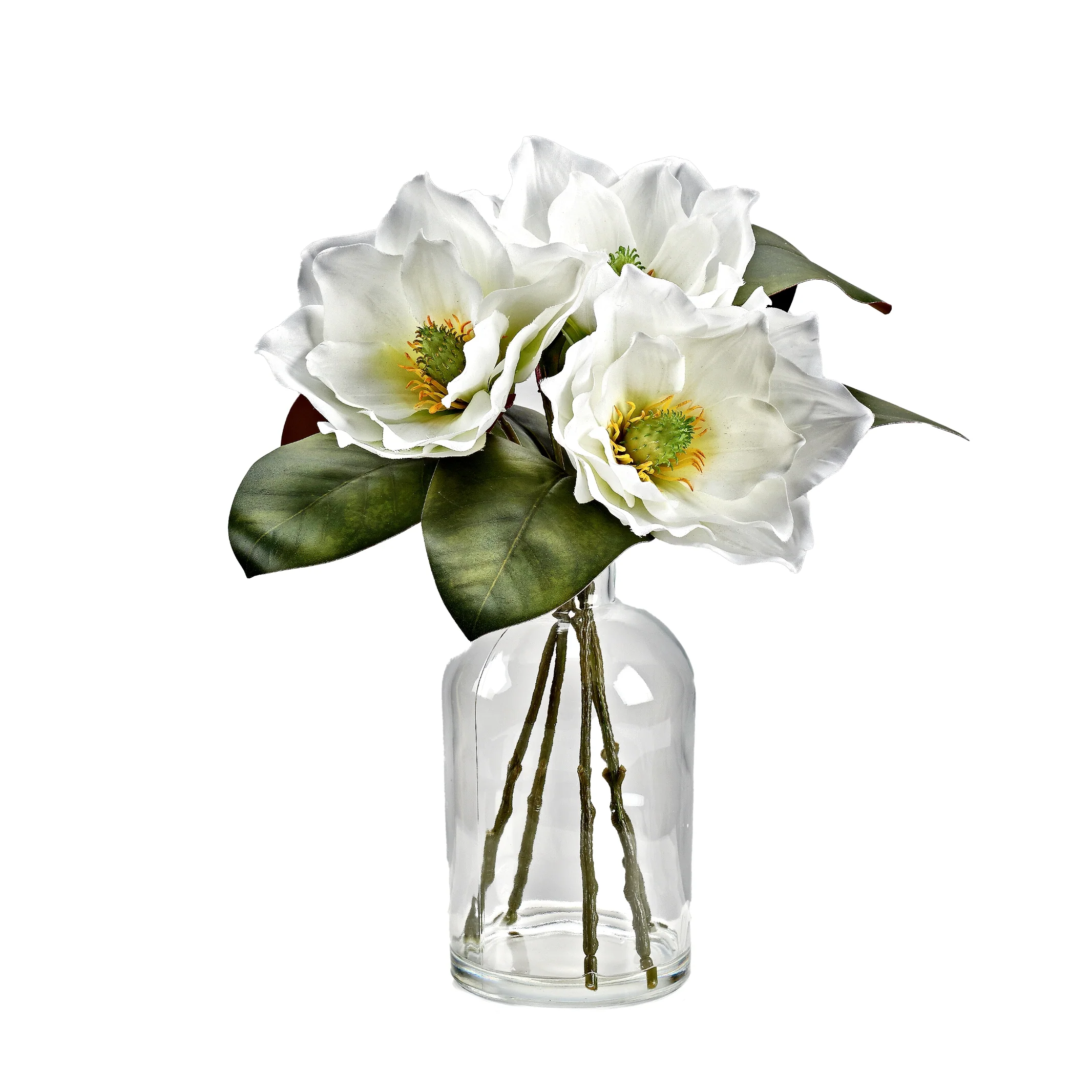 D&W Silks White Magnolias in Glass Vase - 231131 - Image 1