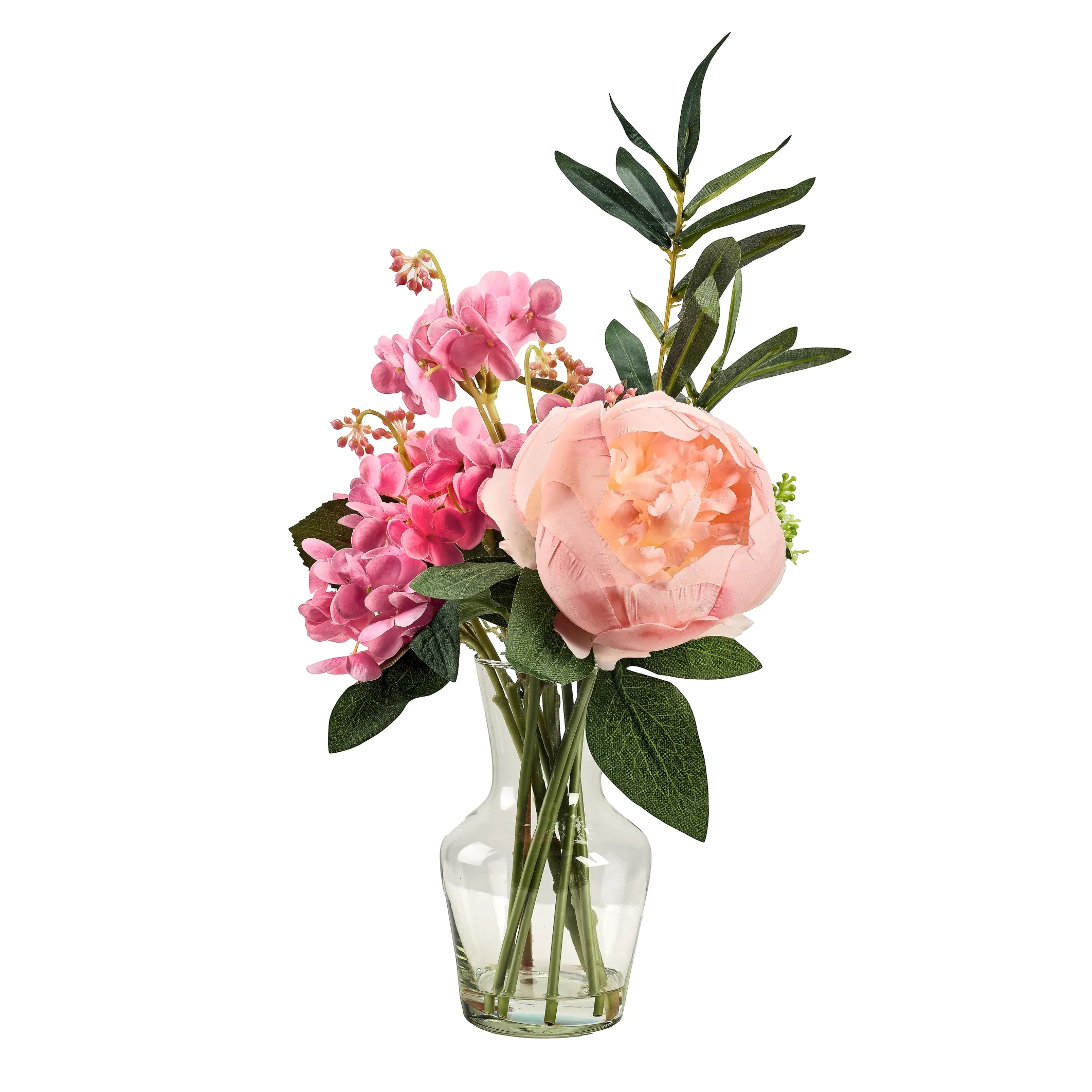 D&W Silks Assorted Pink Flowers&Greenery in Glass Vase - 231135 - Image 1