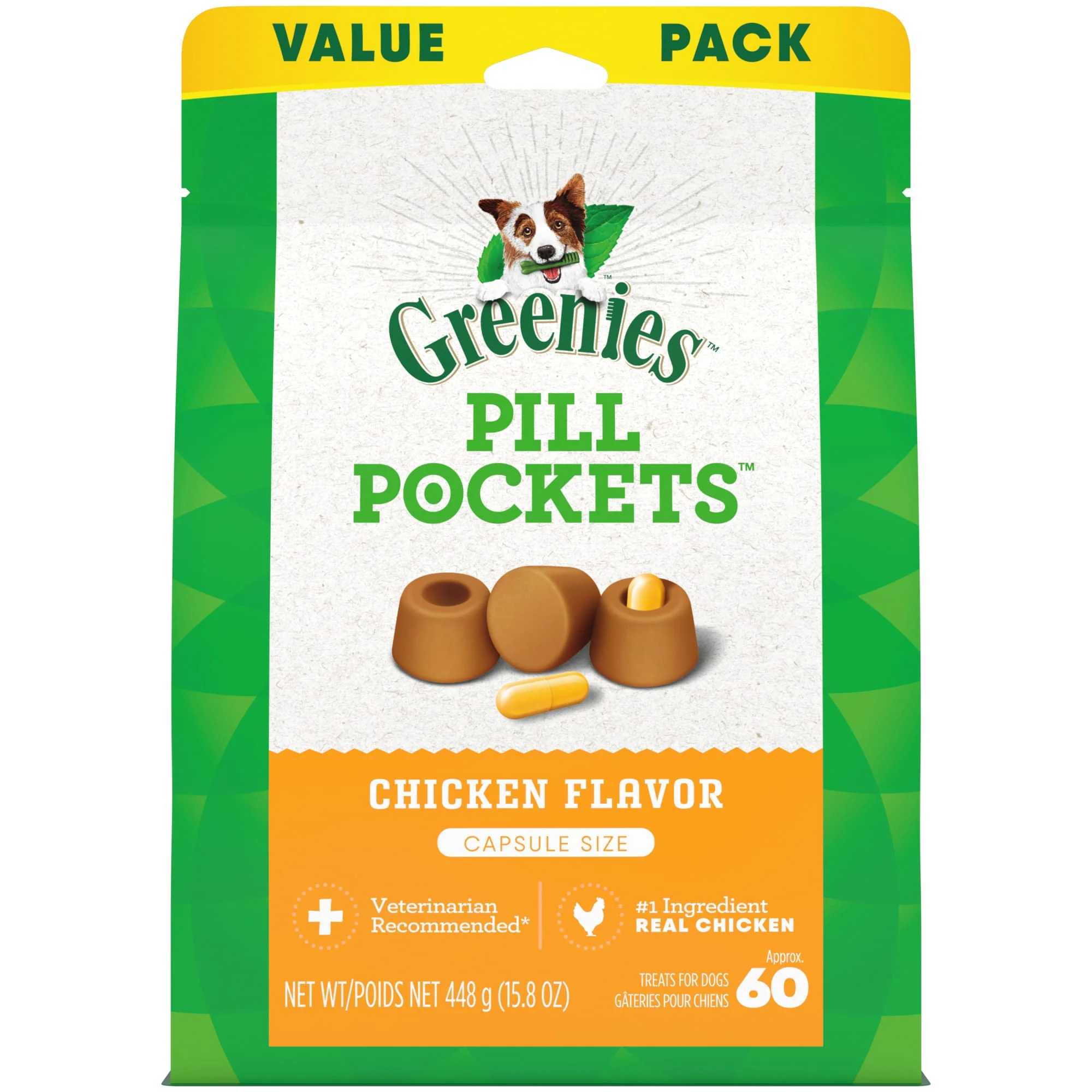 GREENIES PILL POCKETS Capsule Size Natural Dog Treats Chicken Flavor  15.8 oz. Value Pack (60 Treats) - Image 1