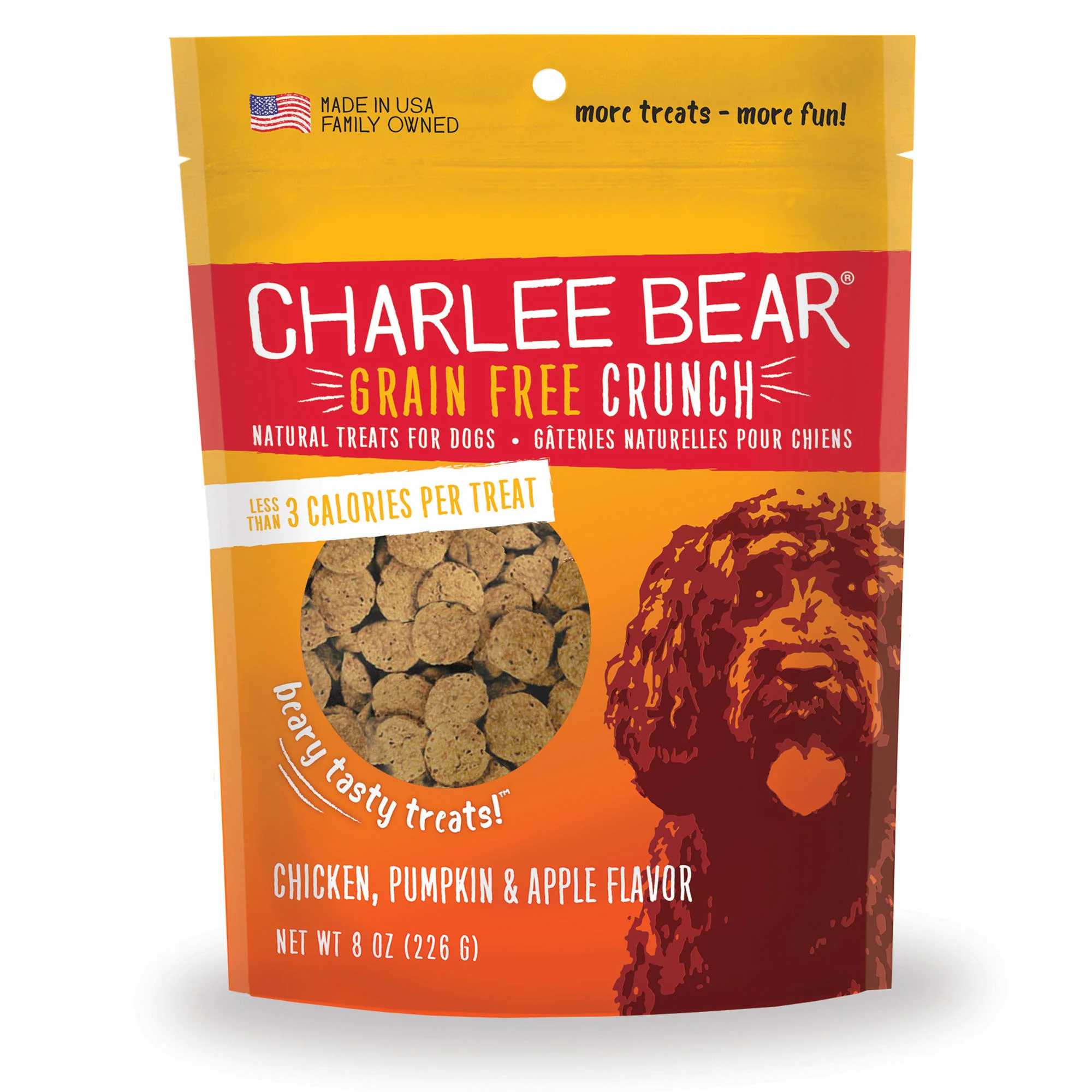 Charlee Bear Dog Crunch Treats Grain Free Chicken Pumpkin Apple 8oz - Image 1