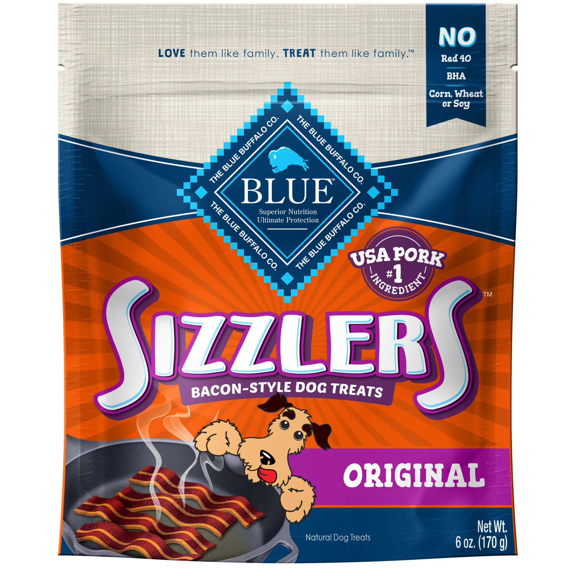 Blue Buffalo Sizzlers Bacon-Style Pork Flavor Soft Treats for Dogs  Whole Grain  6 oz. Bag - Image 1