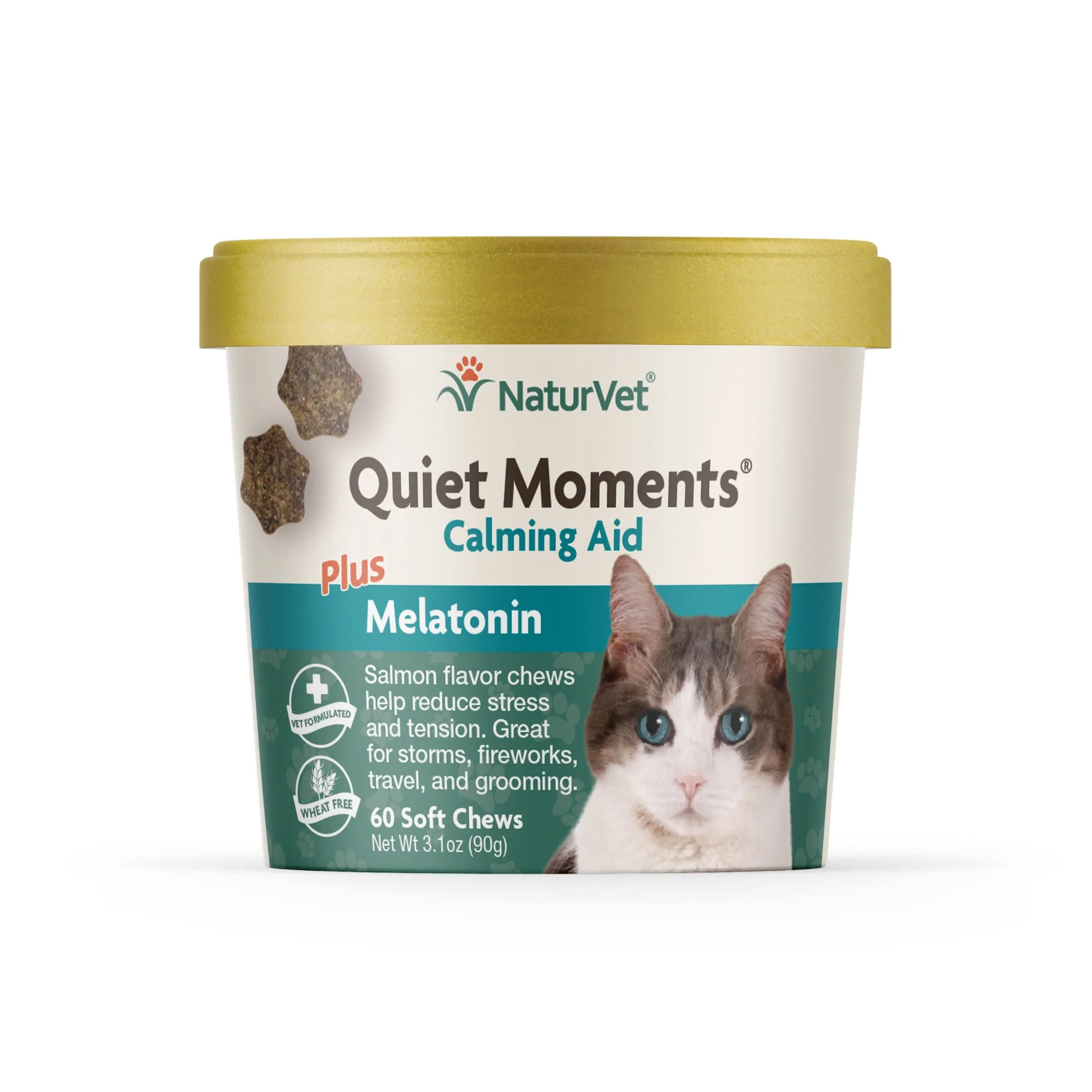 NaturVet Quiet Moments Calming Aid Plus Melatonin for Cats  60 Soft Chews - Image 1