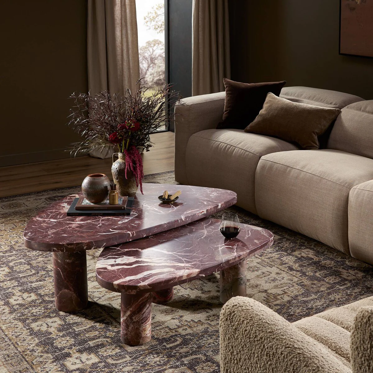 Vanya Coffee Table Set, Merlot - Image 2