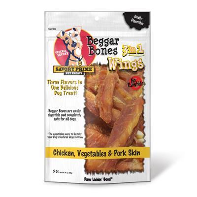 Savory Prime Beggar Bone 3in1 Wings Dog Treat Chicken, Vegetable & Pork 5ct - Image 1