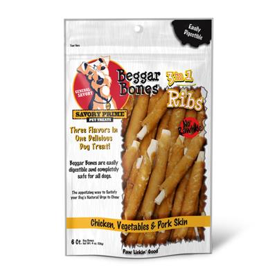 Savory Prime Beggar Bone 3in1 Ribs Dog Treat Chicken, Vegetable & Pork 5ct - Image 1