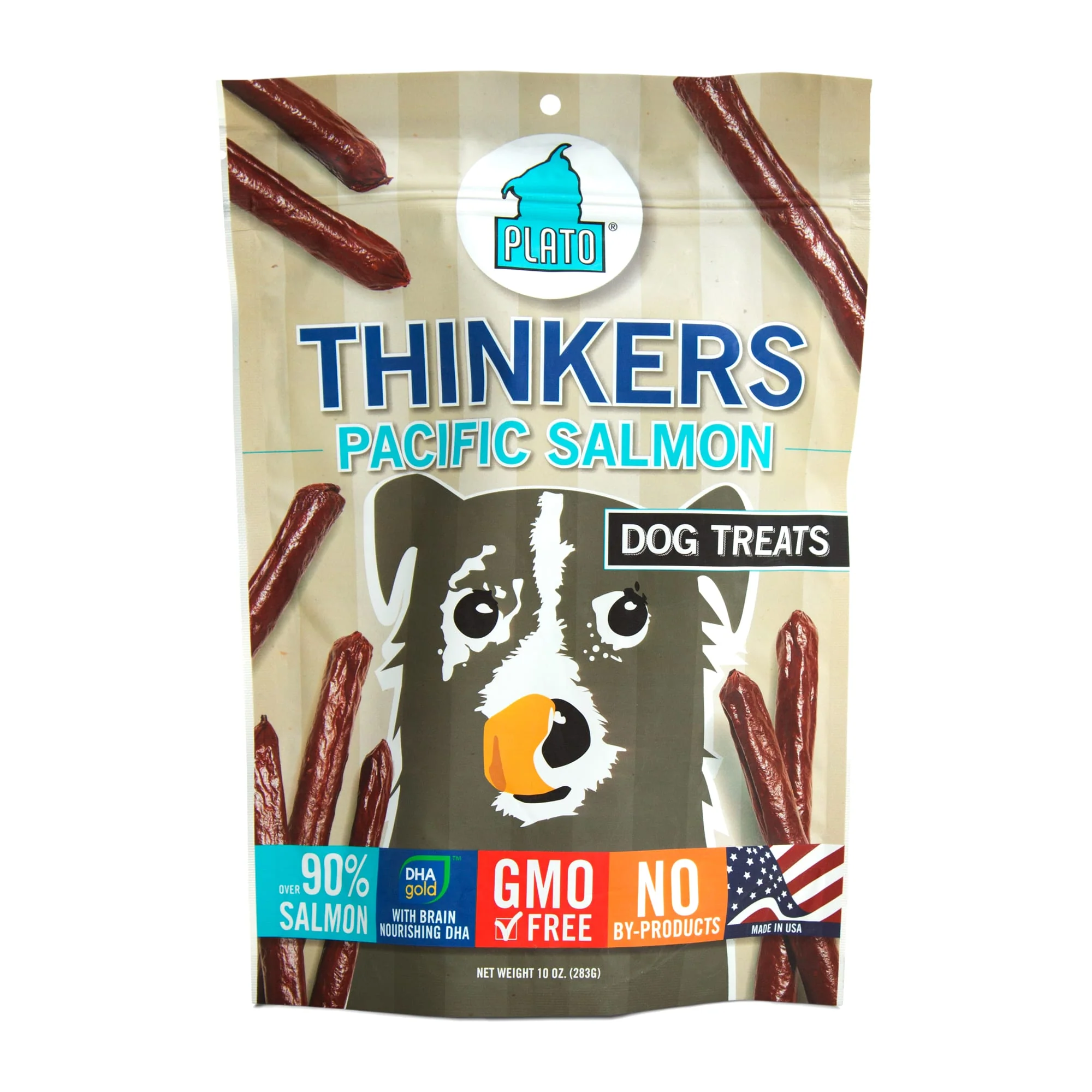 Plato Pet Treats Thinkers Salmon Dog Treats, 10 Ounce - Image 1