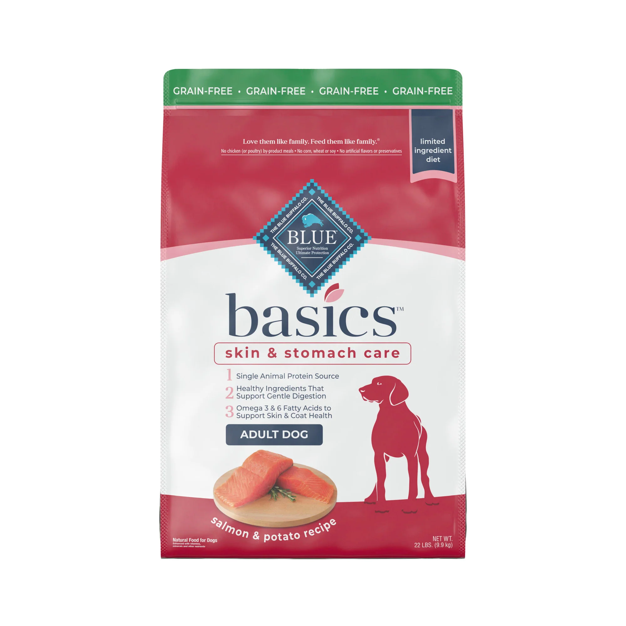 Blue Buffalo Basics Skin & Stomach Care Salmon and Potato Dry Dog Food for Adult Dogs  Grain-Free  4 lb. Bag - Image 1