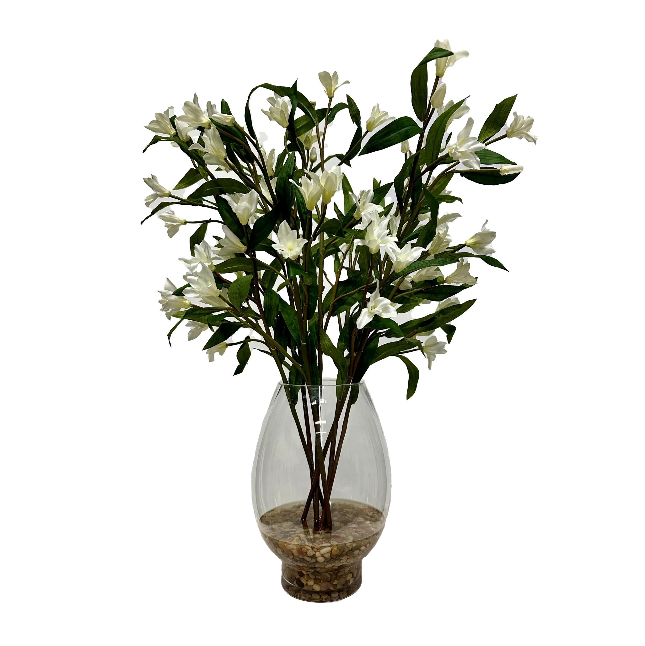 D&W Silks White Spike Flower in Socle Vase – 240101