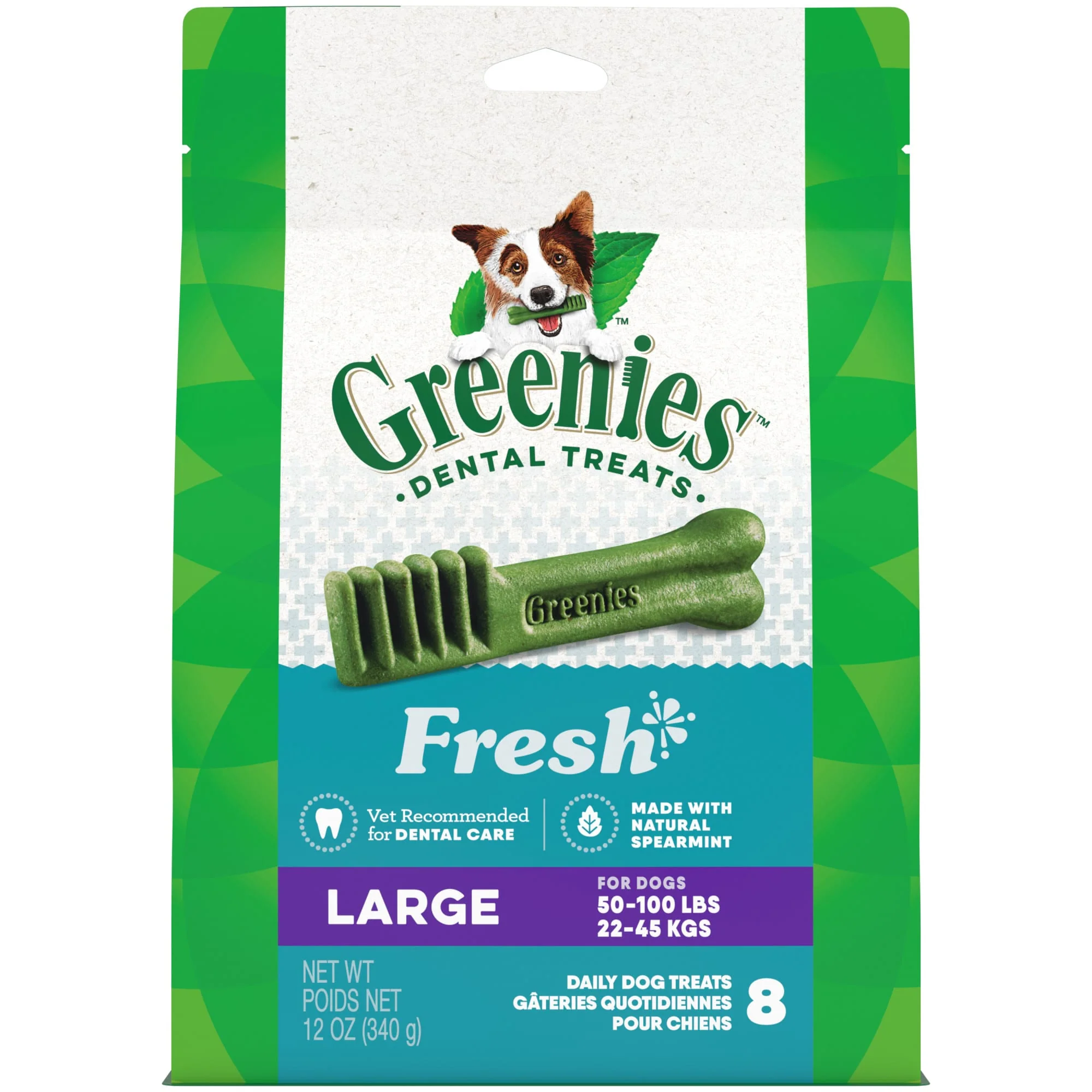 GREENIES Large Natural Dog Dental Care Chews Oral Health Dog Treats Fresh Flavor  12 oz. Pack (8 Treats) - Image 1