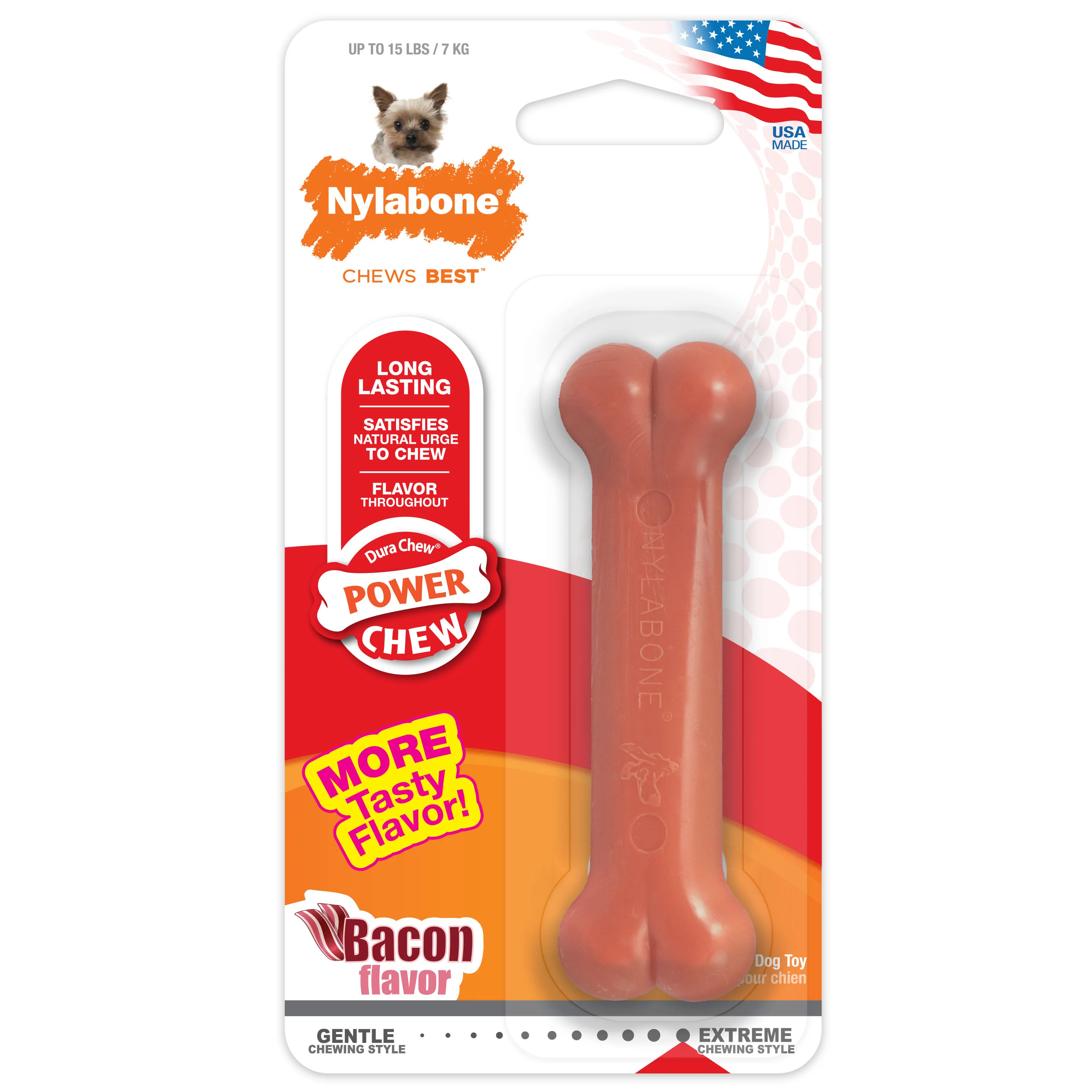 Nylabone Power Chew Dog Toy Bacon X-Small/Petite - Image 1