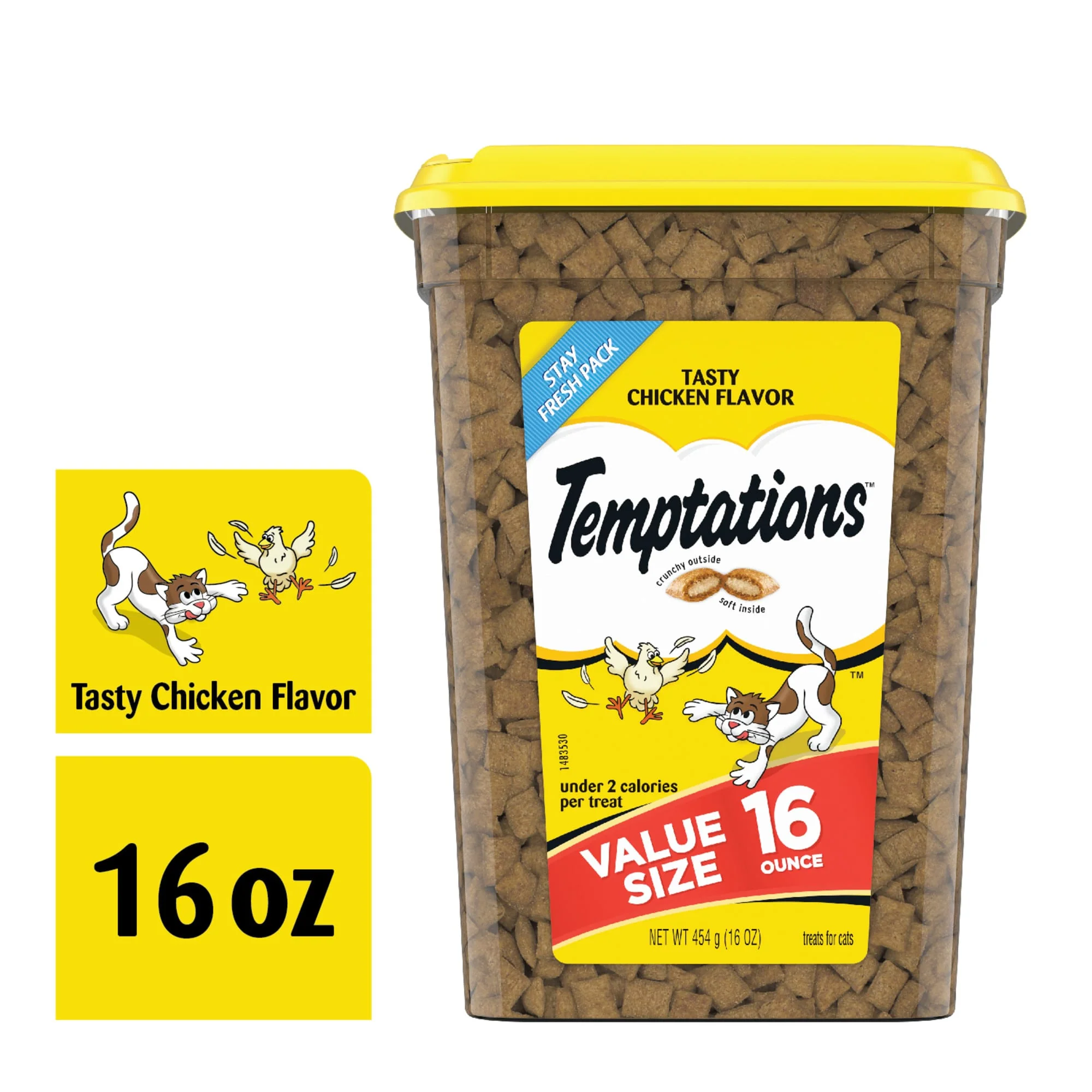 TEMPTATIONS Classic Crunchy and Soft Cat Treats Tasty Chicken Flavor  16 oz. Tub - Image 1