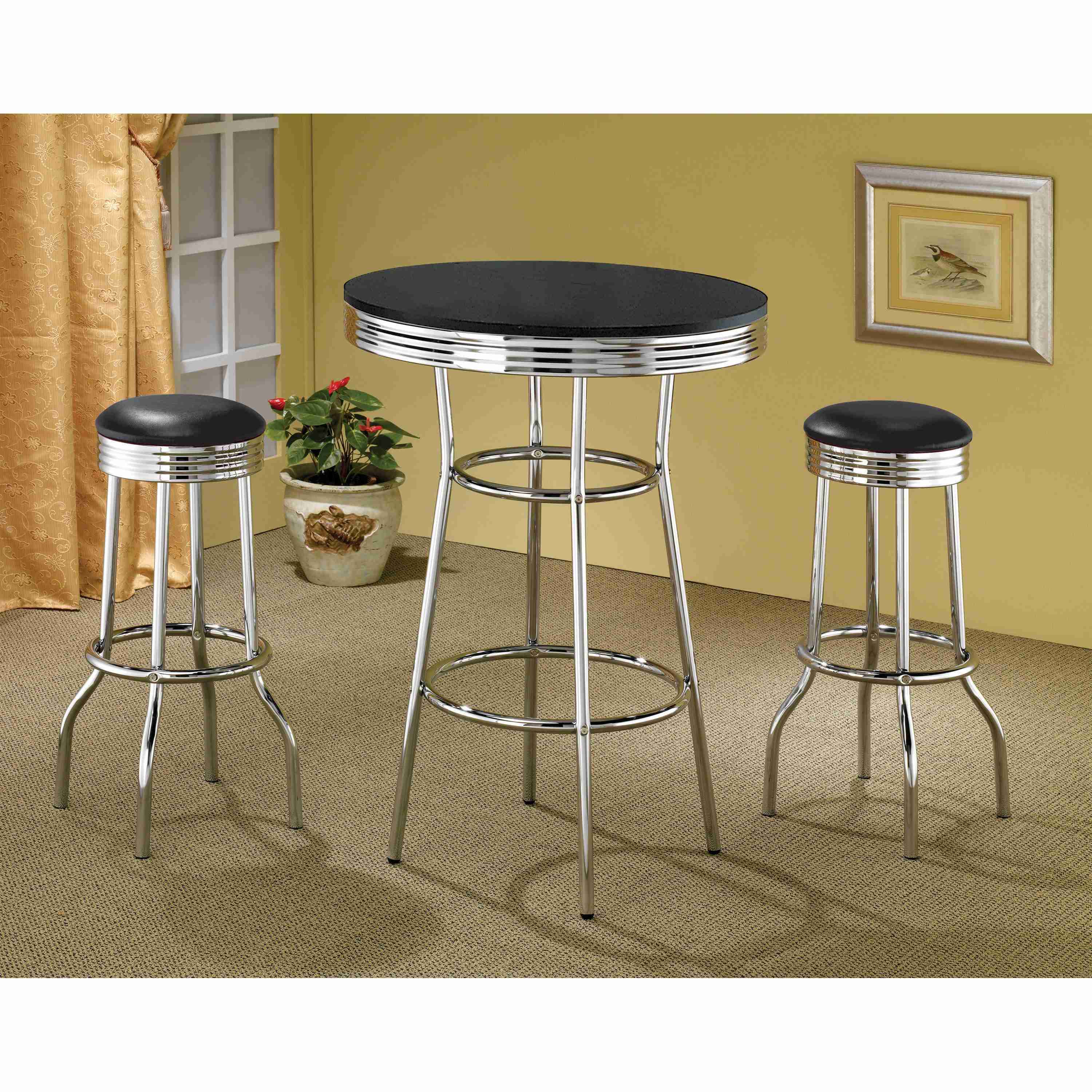 Coaster Furniture Retro 2405 Round 30-inch 1950's Bistro Pub Height Bar Table - Black - Image 2
