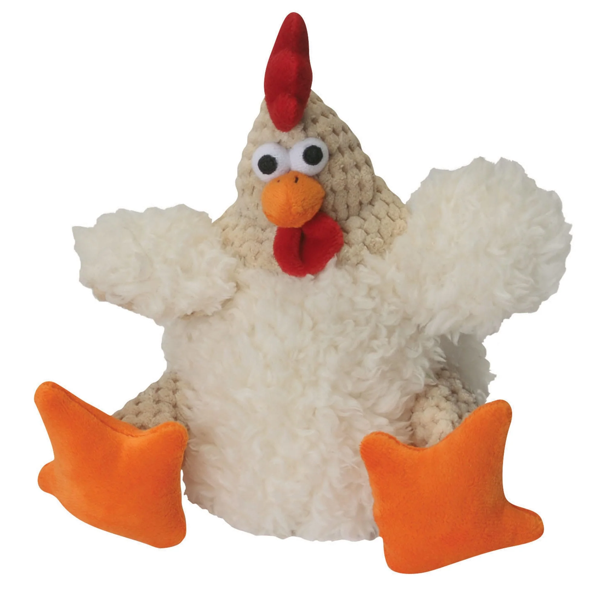goDog Checkers Rooster Plush Squeaker Dog Toy Small White - Image 1
