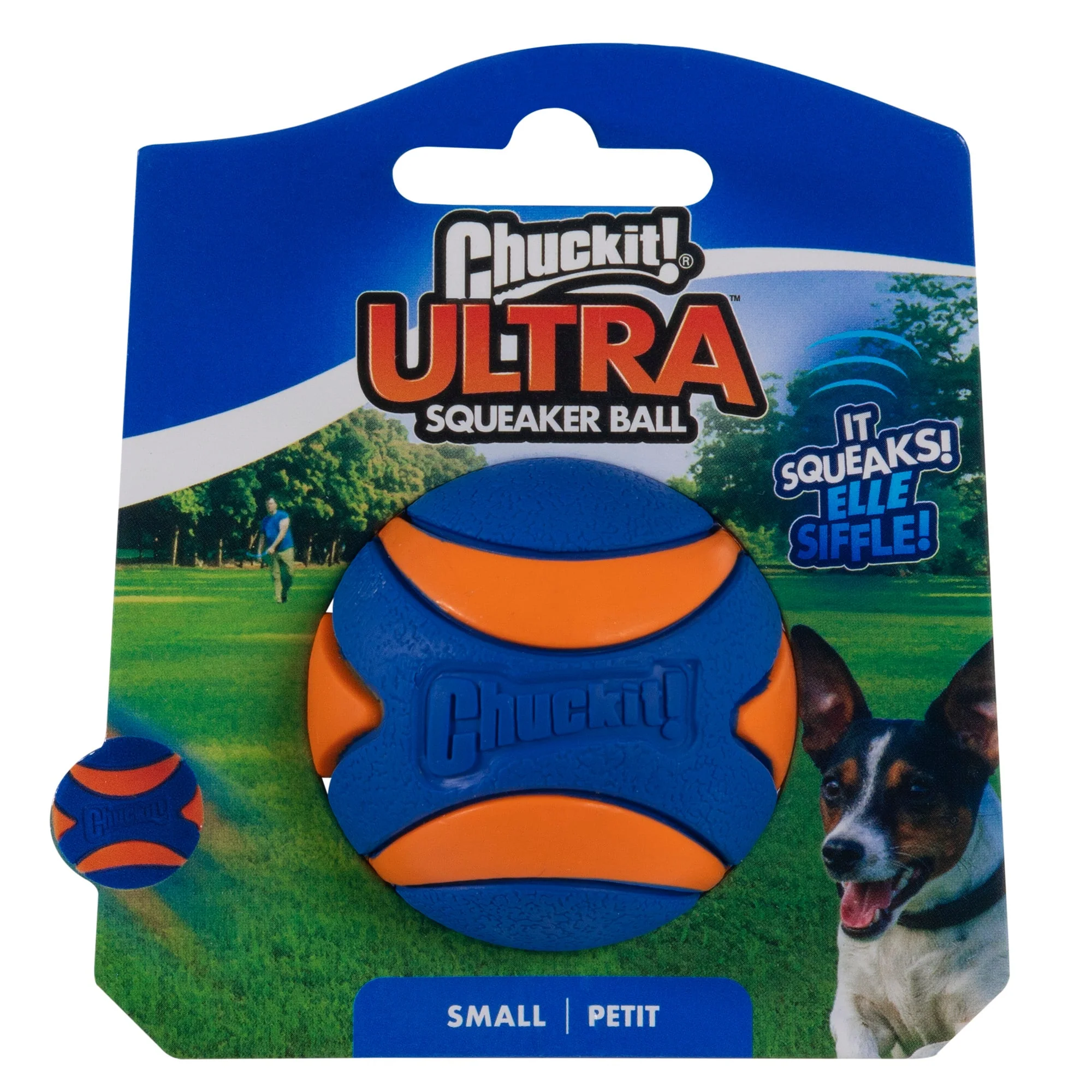 Petmate 52070 2  Small Orange/Blue Chuckit Squeaker Ball - Image 1