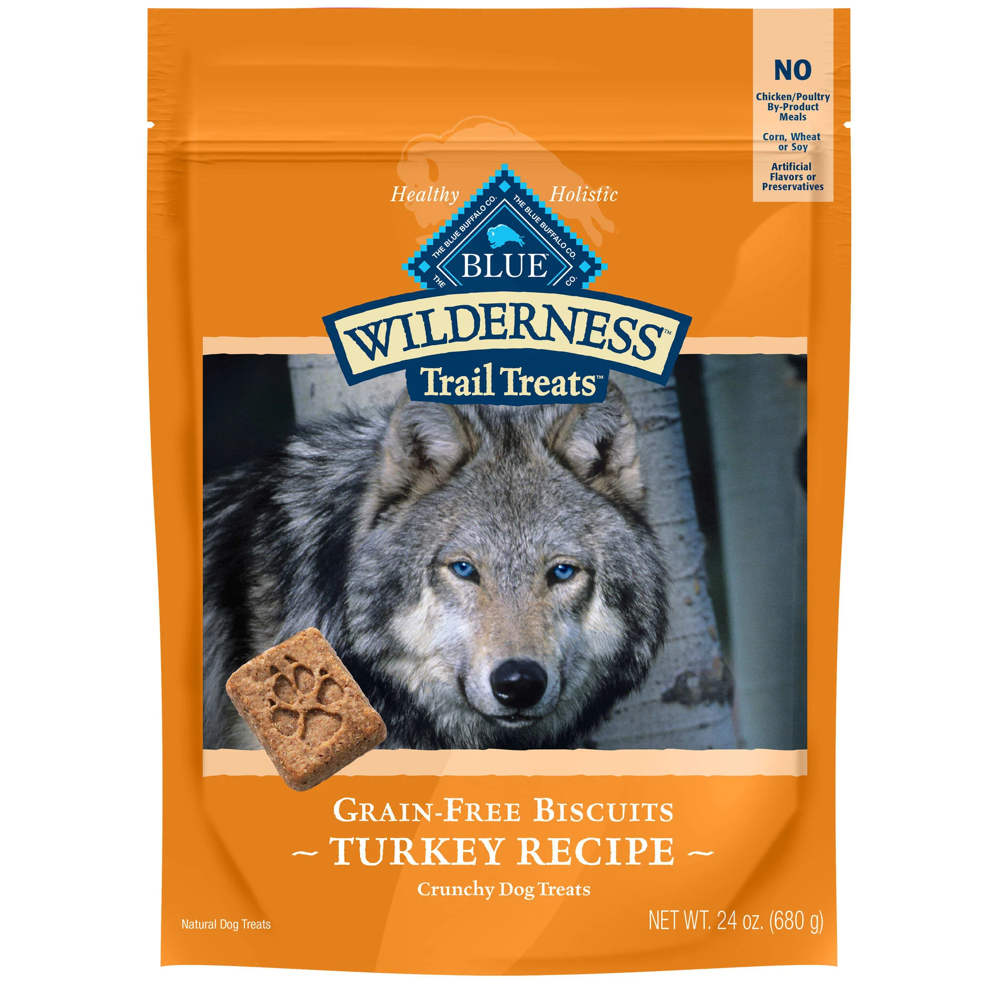 Blue Buffalo Wilderness Trail Treats High Protein Turkey Flavor Crunchy Biscuit Treats for Dogs  Grain-Free  24 oz. Bag - Image 1