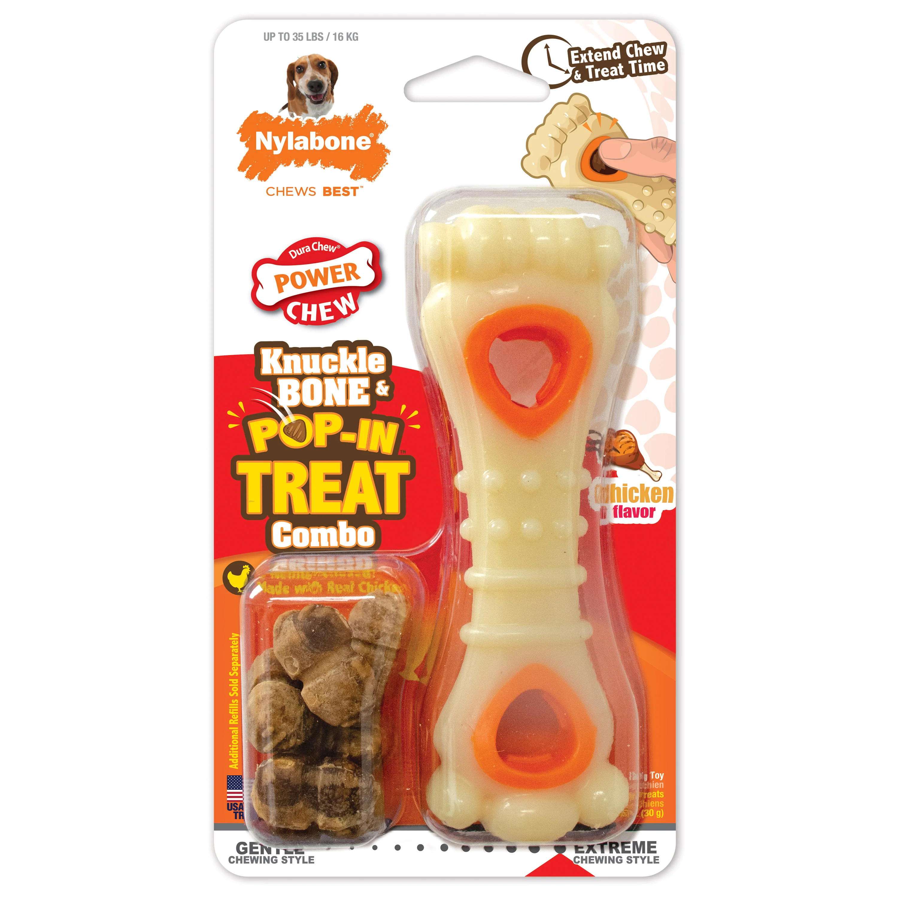 Nylabone Power Chew Knuckle Bone & Pop-In Treat Toy Combo Chicken Pop-In Medium/Wolf - Image 1