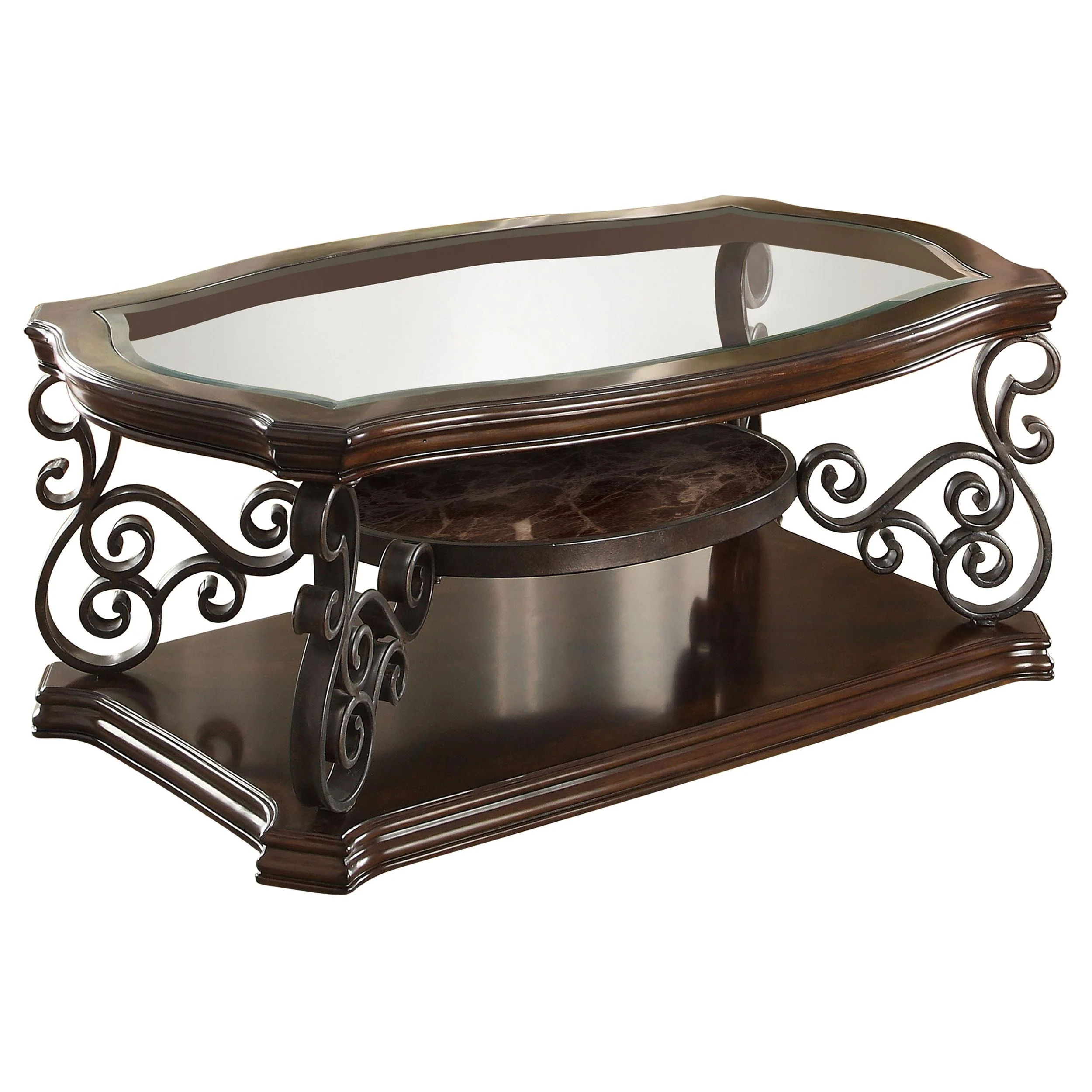 Coaster Furniture Laney 702448 1-shelf Glass Top Rectangular Coffee Table - Deep Merlot - Image 2