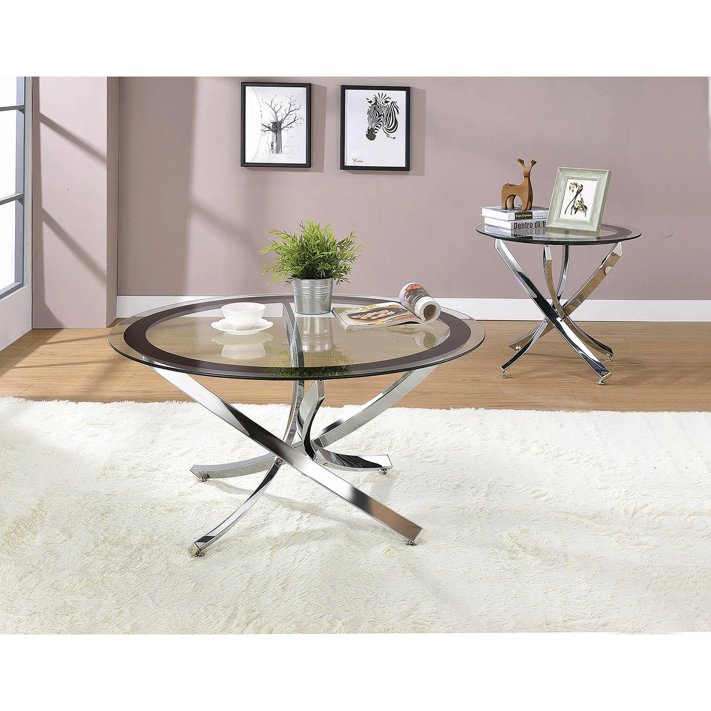 Coaster Furniture Brooke 702587 Round Glass Top Side End Table Metal Base - Chrome - Image 3