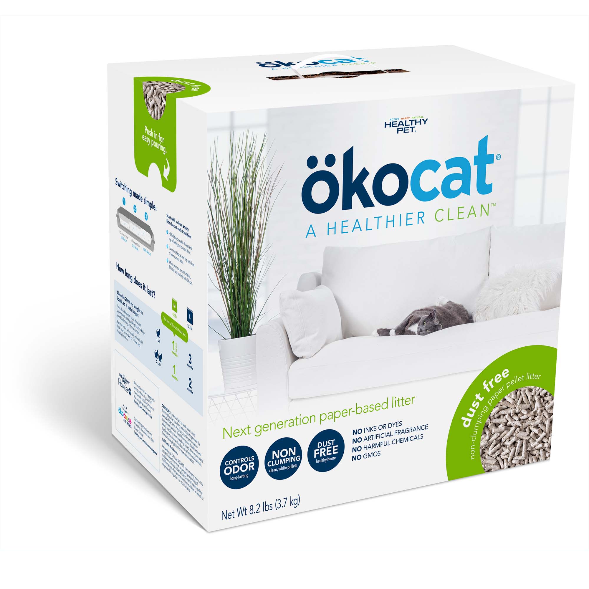 okocat Premium Dust Free Cat Litter  Non-clumping Paper Pellet  8lb - Image 1