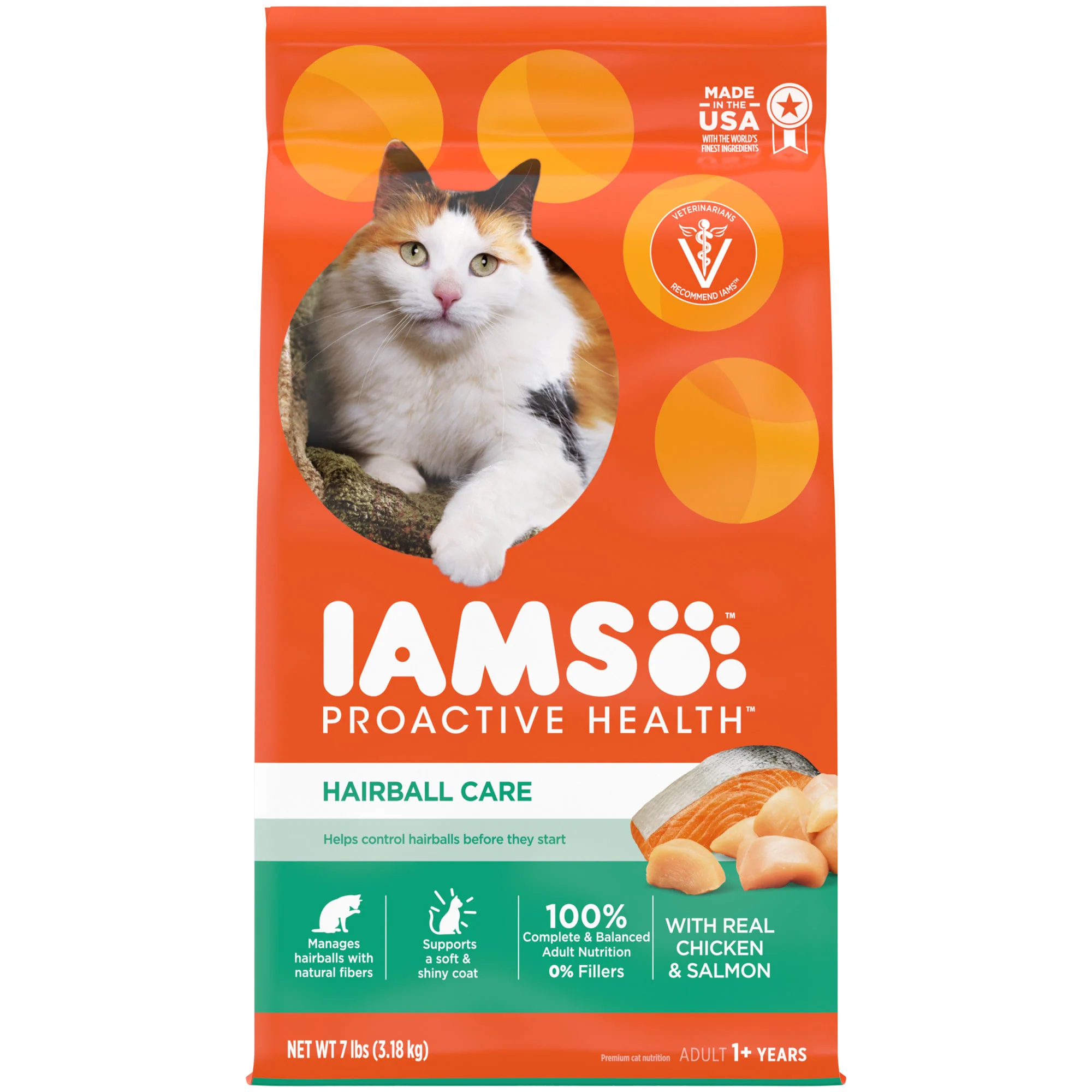 IAMS PROACTIVE HEALTH Adult Hairball Care Dry Cat Food with Chicken and Salmon  7 lb. Bag - Image 1