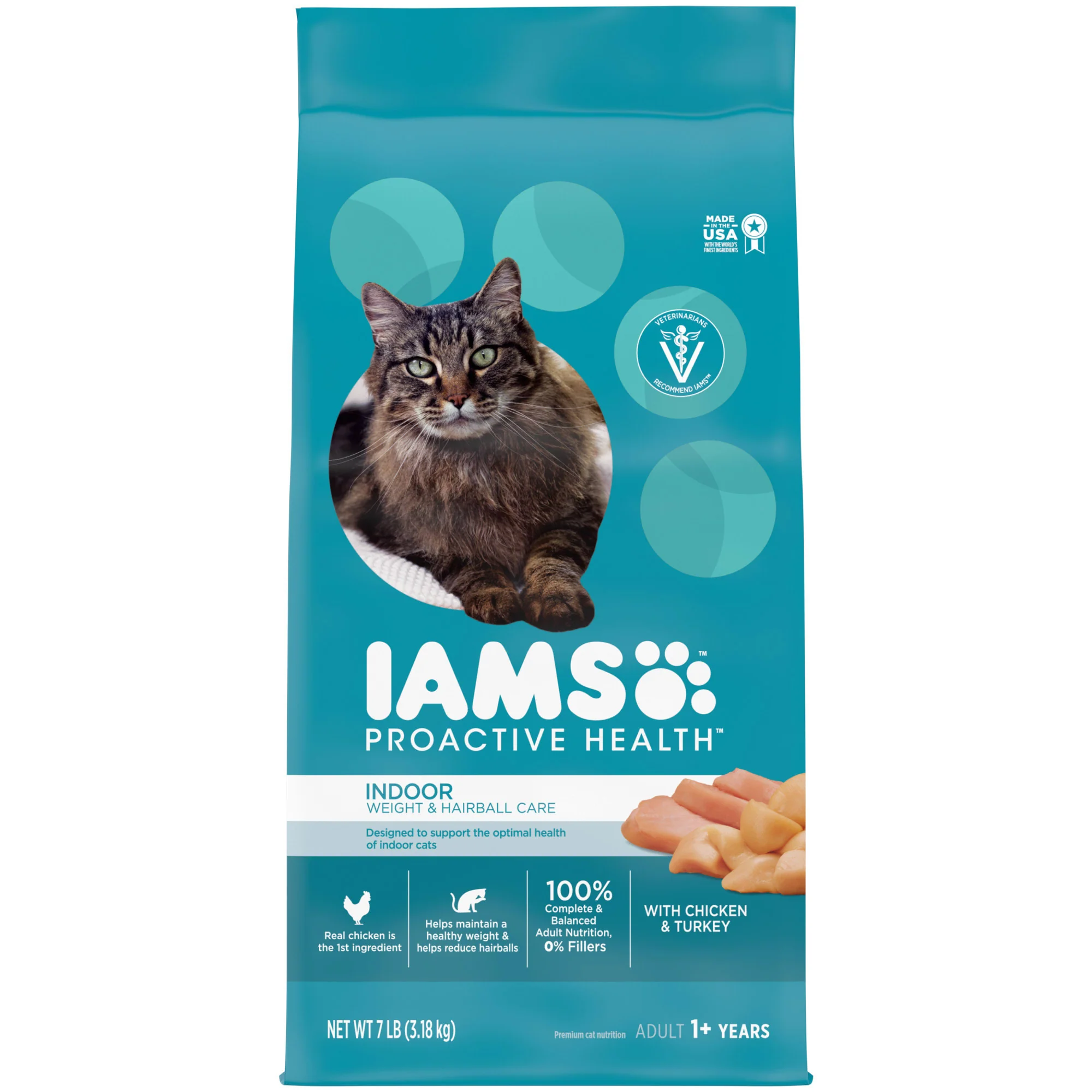IAMS PROACTIVE HEALTH Adult Indoor Weight Control & Hairball Care Dry Cat Food with Chicken & Turkey Cat Kibble  7 lb. Bag - Image 1
