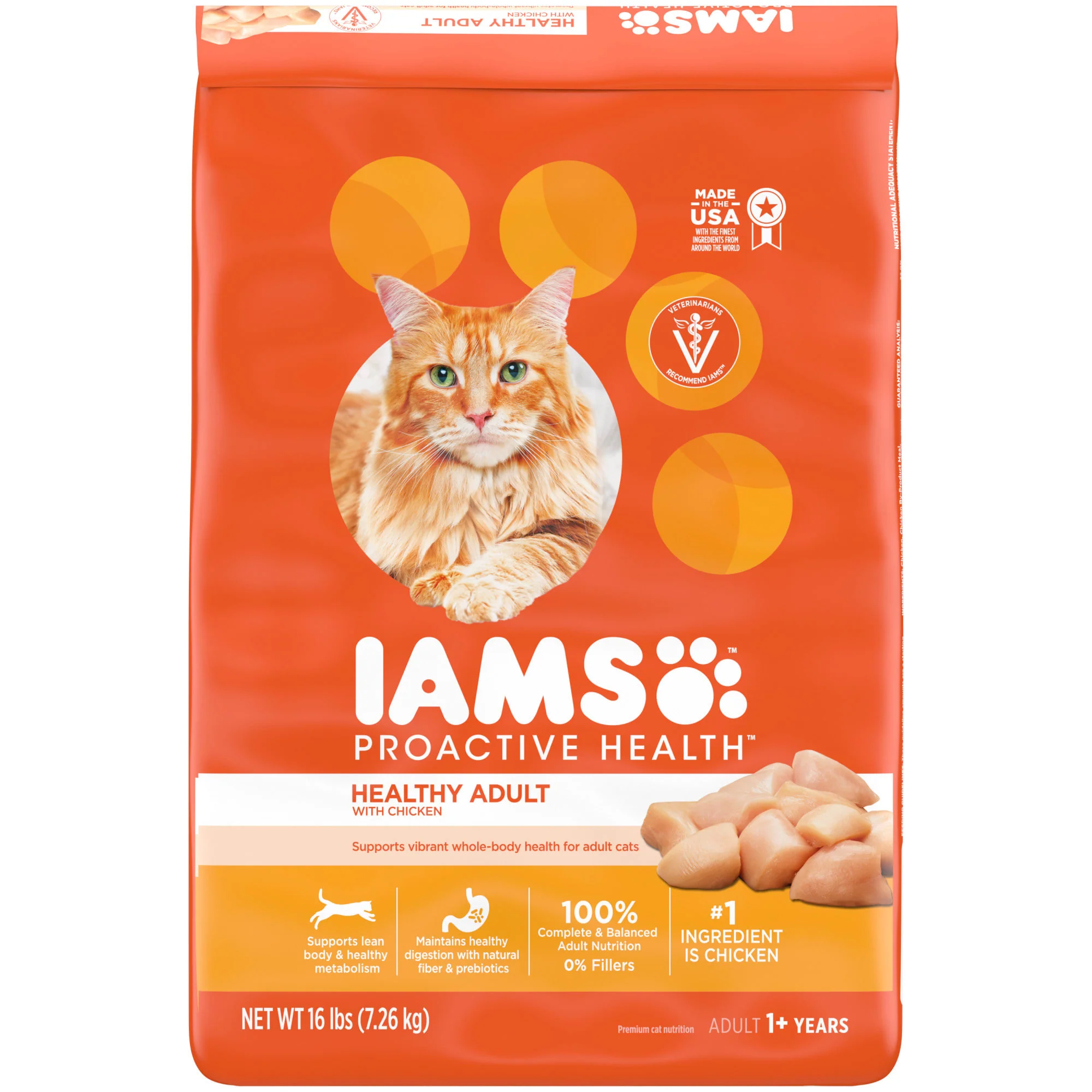 IAMS PROACTIVE HEALTH Healthy Adult Dry Cat Food with Chicken  16 lb. Bag - Image 1
