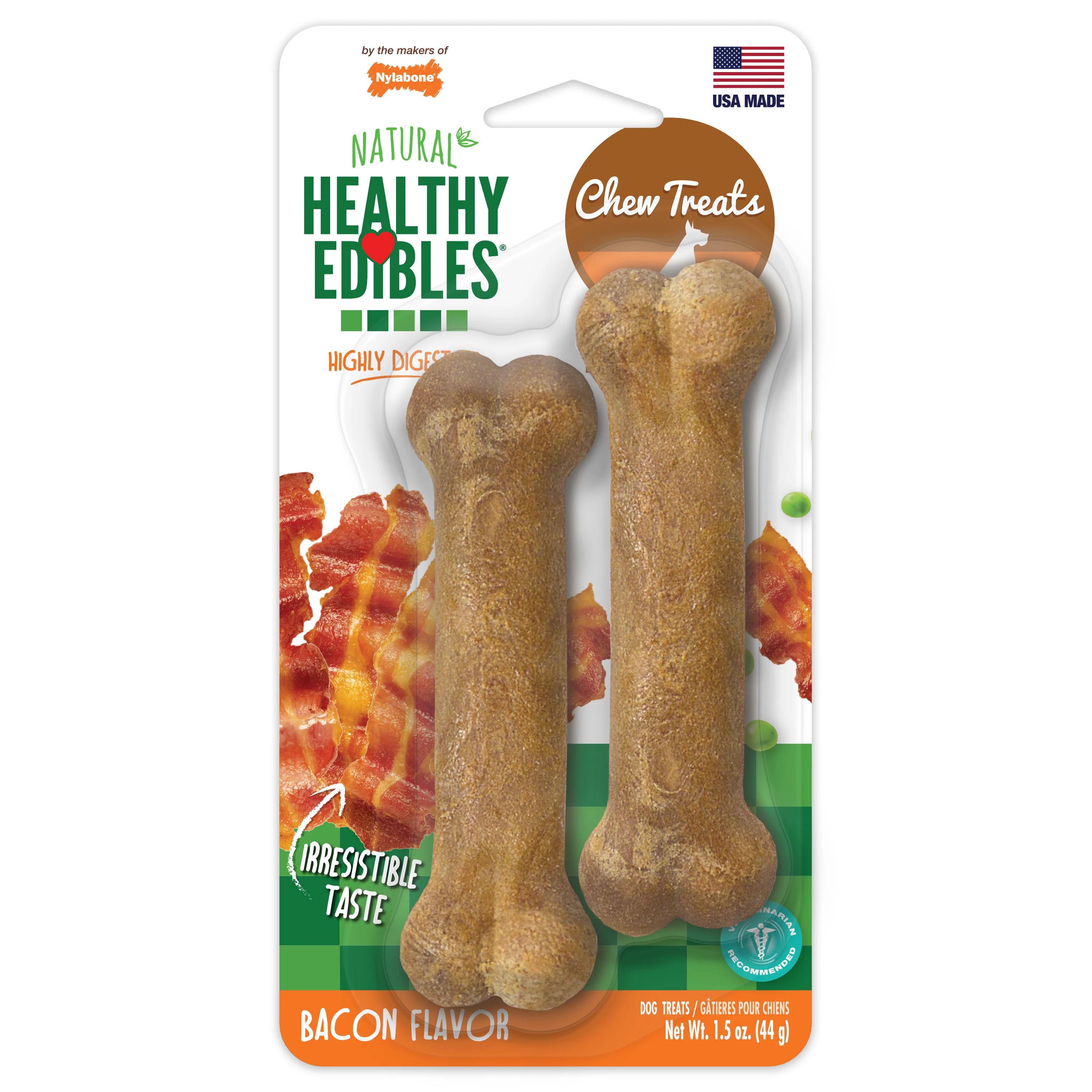 Nylabone Healthy Edibles All-Natural Long Lasting Bacon Chew Treats X-Small/Petite - Image 1