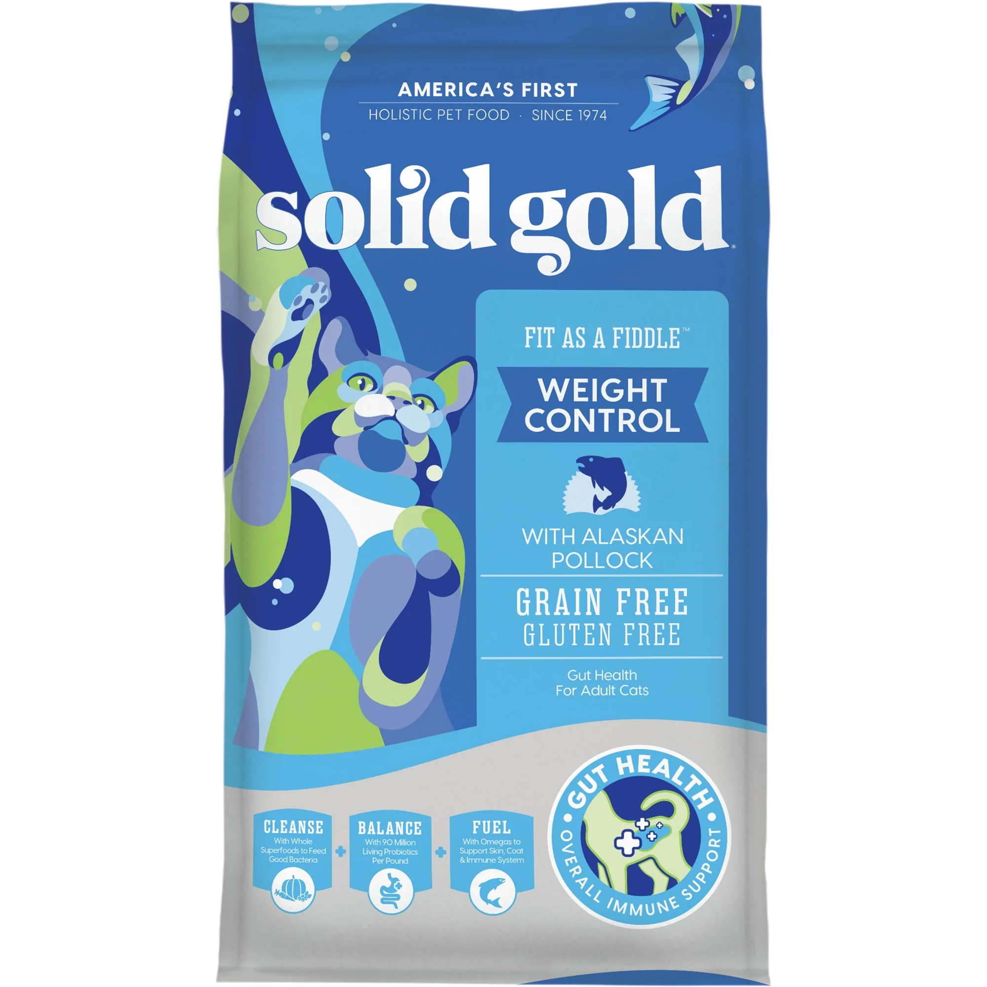 Solid Gold Grain-Free & Gluten Free Fit as a Fiddle with Fresh Caught Alaskan Pollock Adult Dry Cat Food, 3 lbs. - Image 1