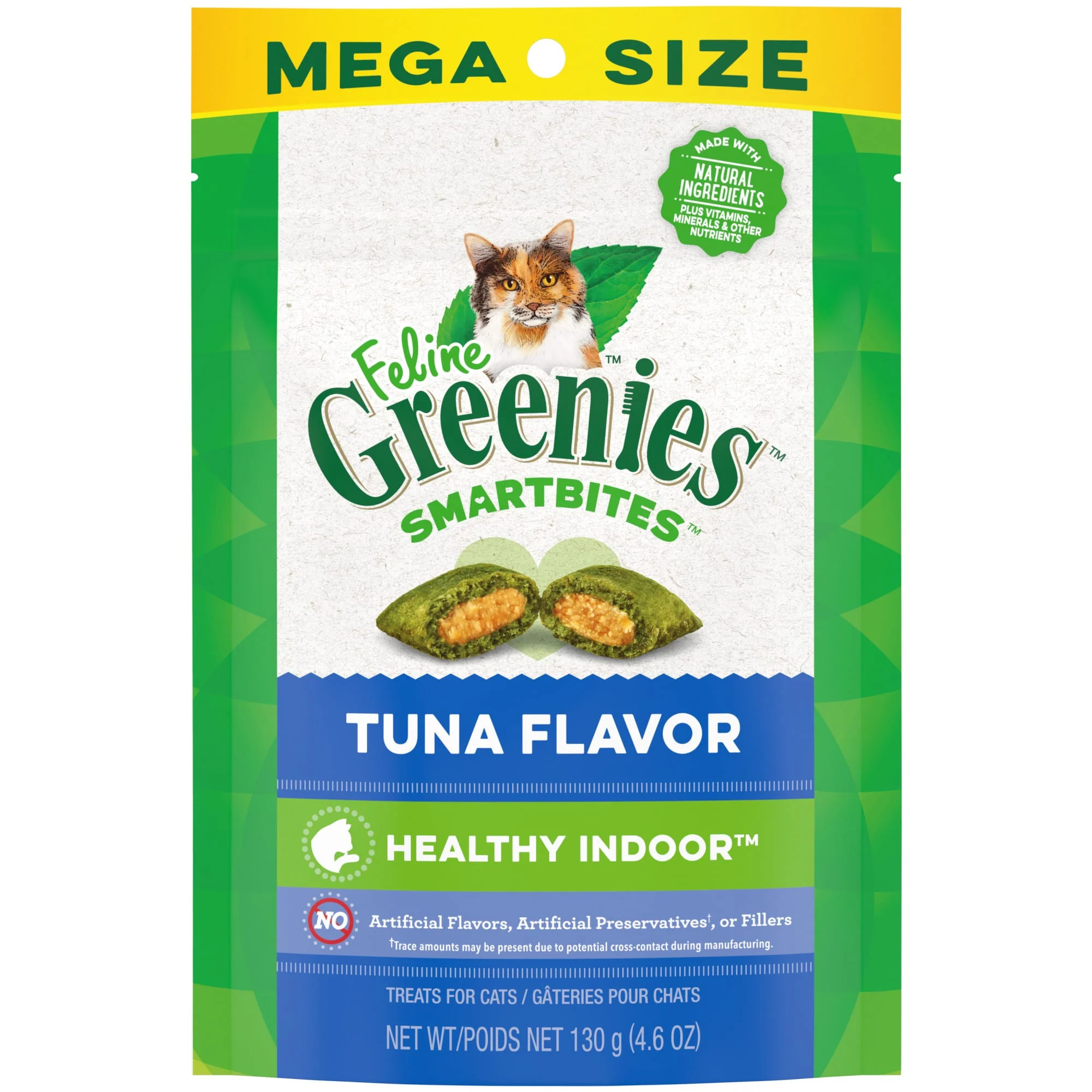 FELINE GREENIES SMARTBITES HEALTHY INDOOR Natural Treats for Cats  Tuna Flavor  4.6 oz. Pouch - Image 1