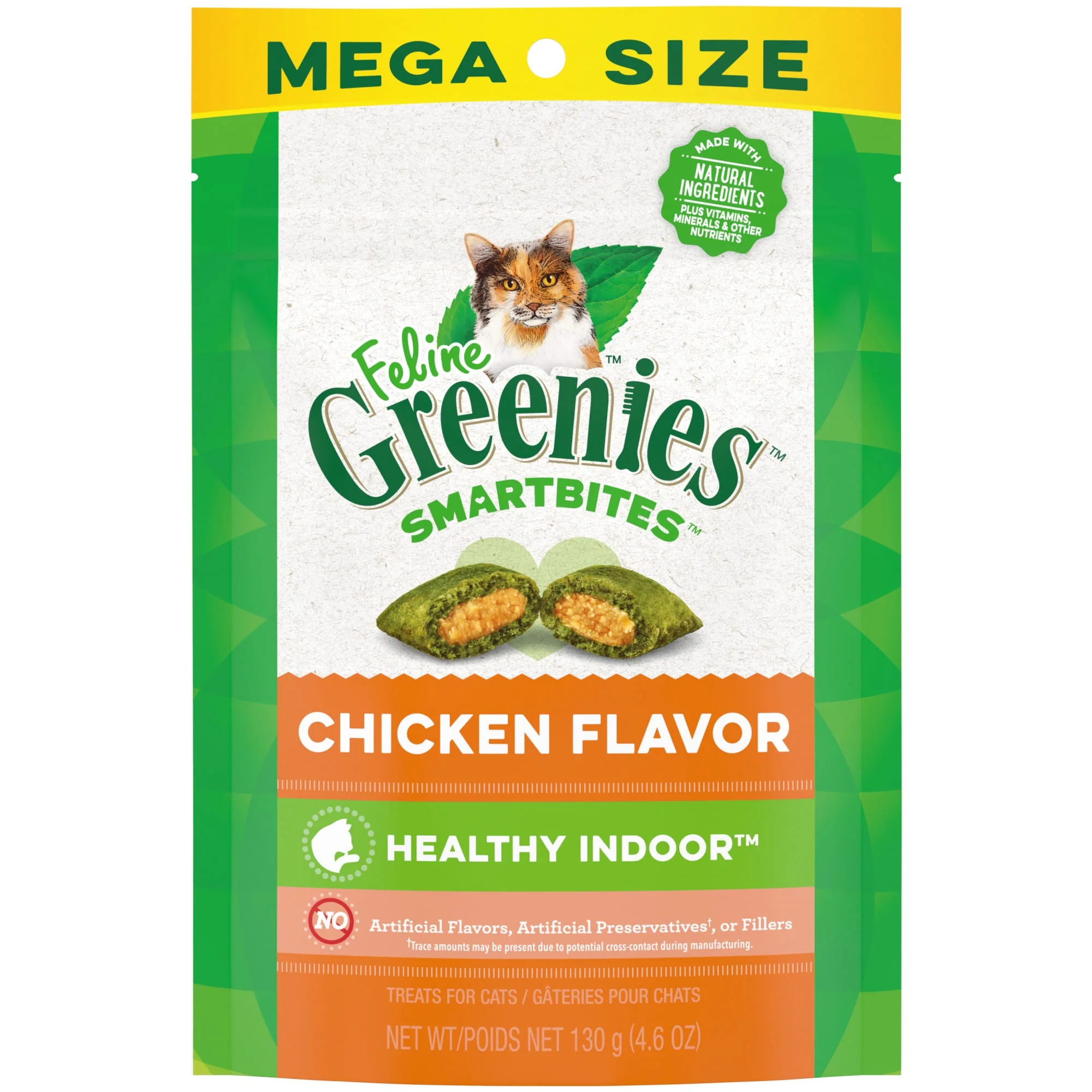 FELINE GREENIES SMARTBITES HEALTHY INDOOR Natural Treats for Cats  Chicken Flavor  4.6 oz. Pouch - Image 1
