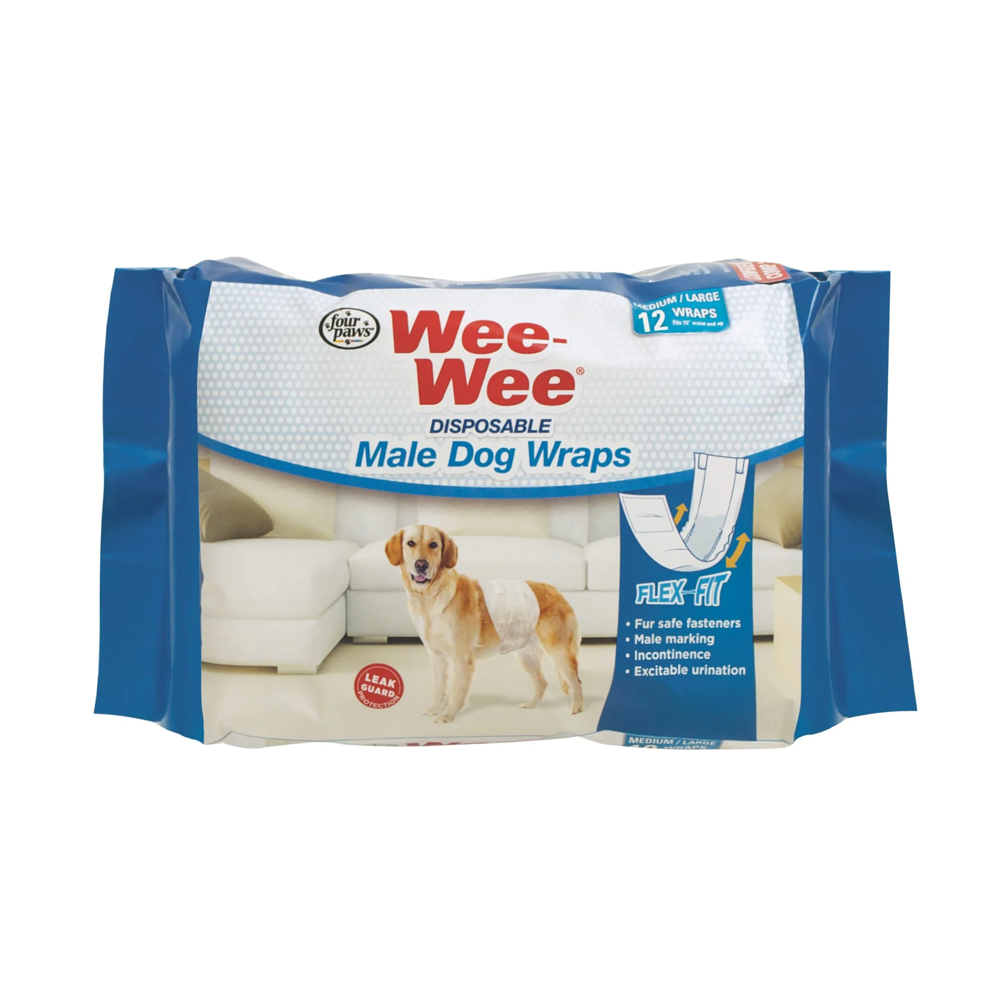Four Paws Wee-Wee Disposable Male Dog Wraps 12 Count Medium / Large - Image 1