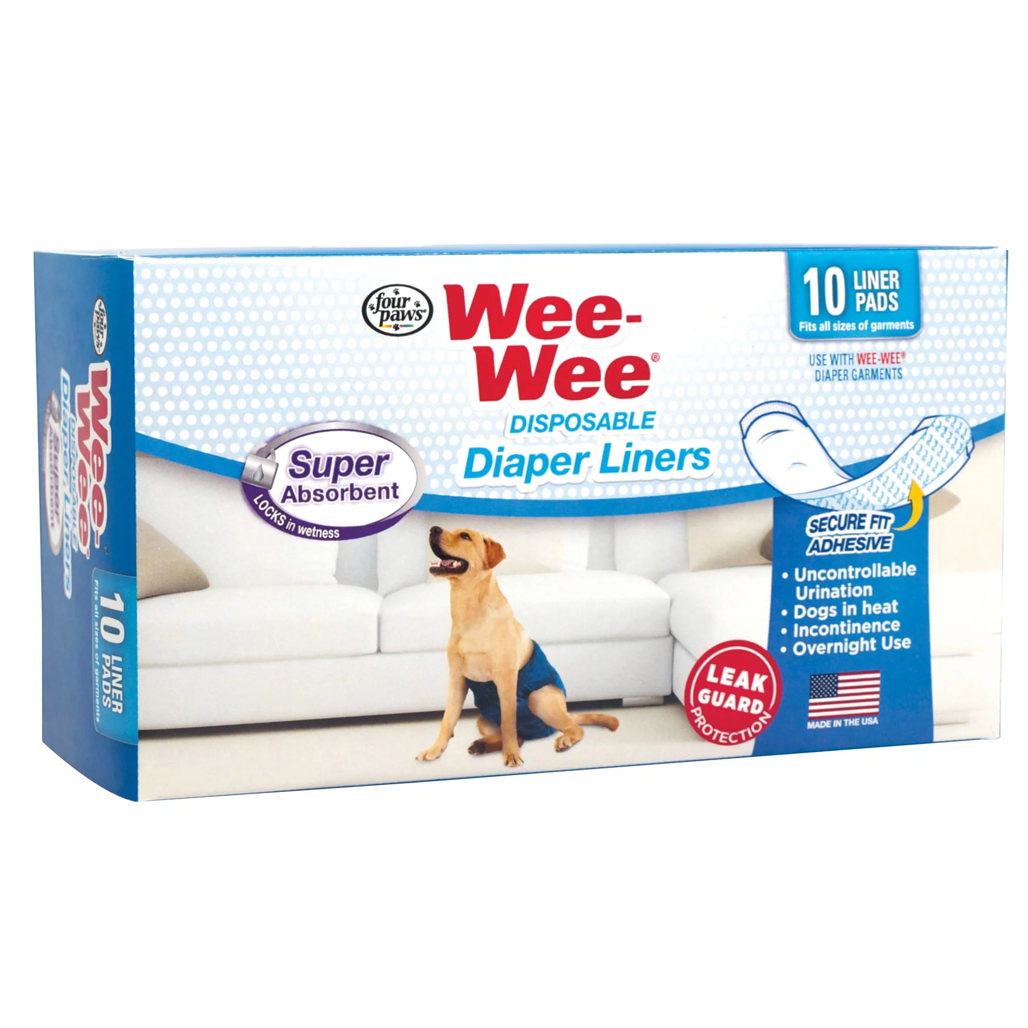 Four Paws Products Wee Disposable Diaper Liner 10ct - Image 1