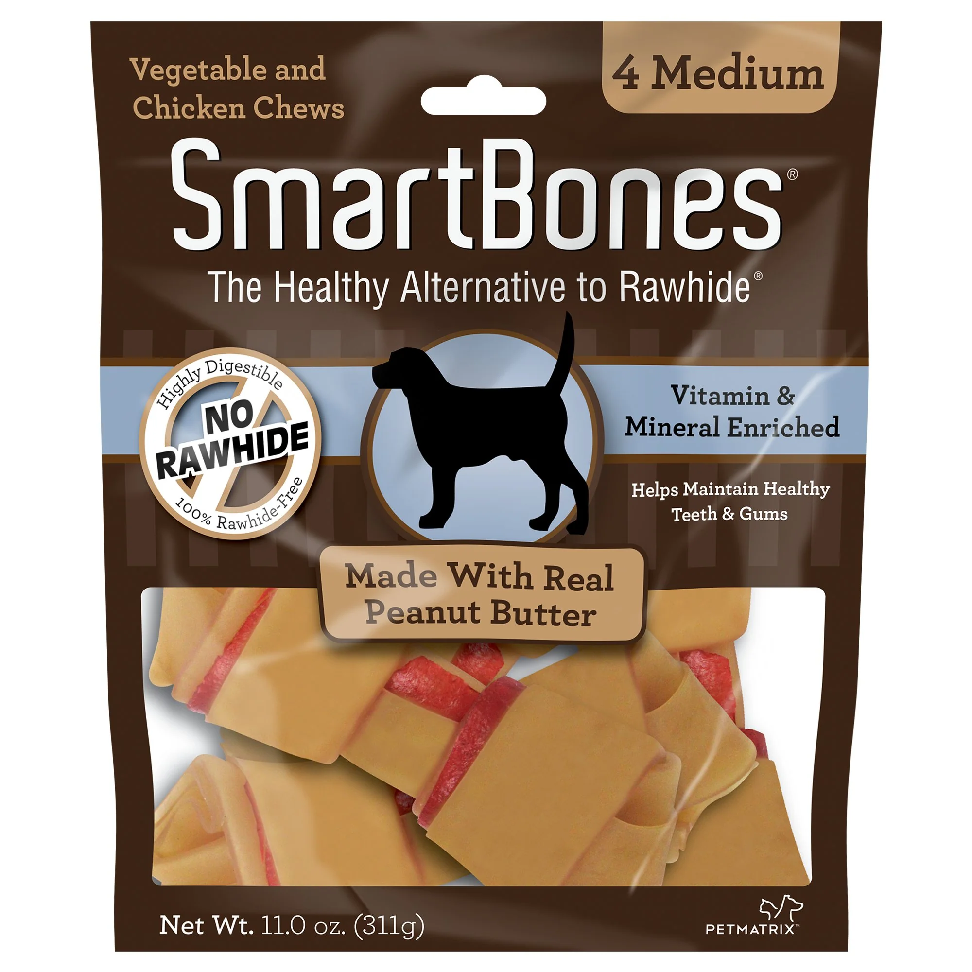 SmartBones Medium Chews with Real Peanut Butter 4 Count  Rawhide-Free Chews for Dogs - Image 1